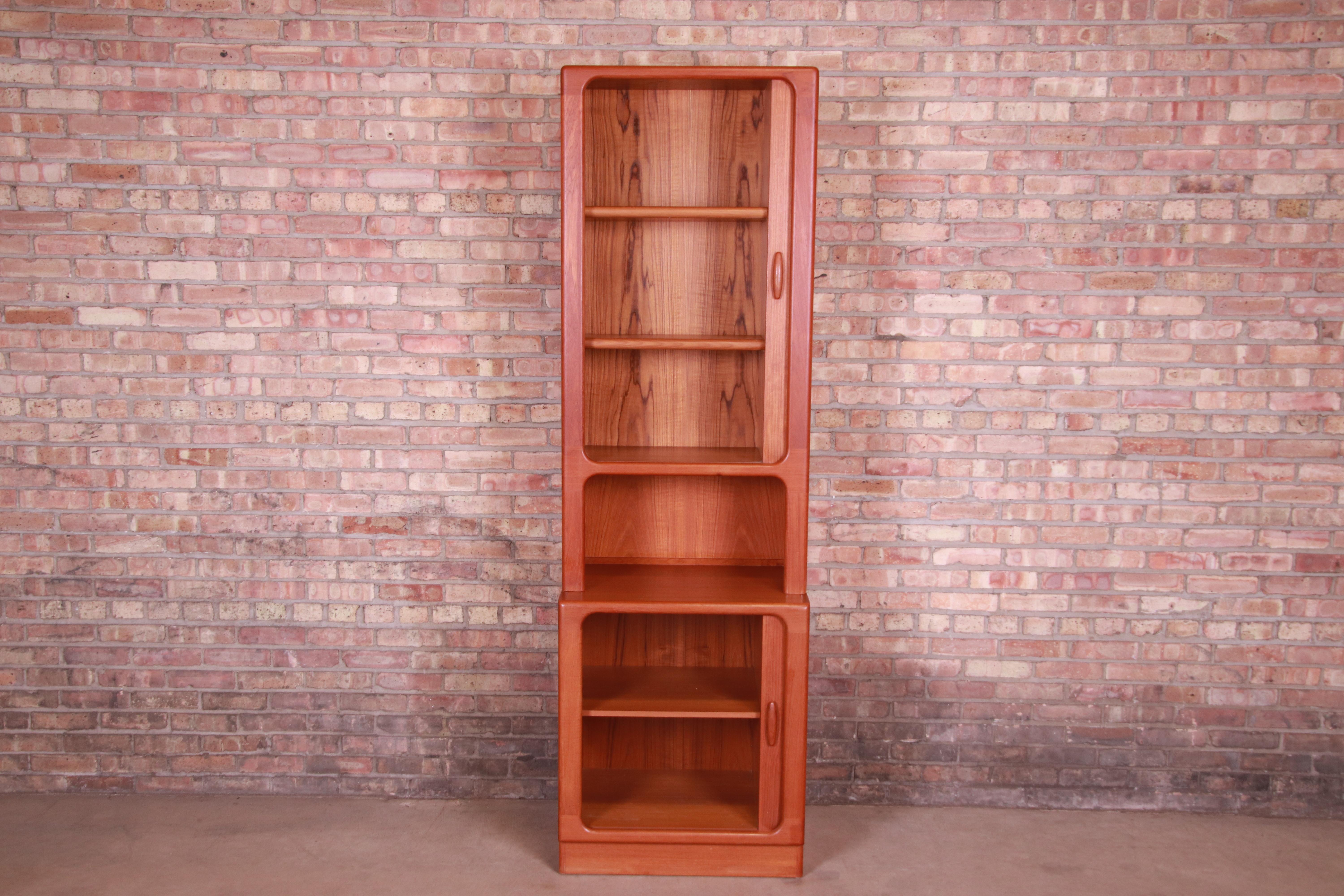 Dyrlund Danish Modern Teak Tambour Door Narrow Bookcase or Bar Cabinet In Good Condition In South Bend, IN