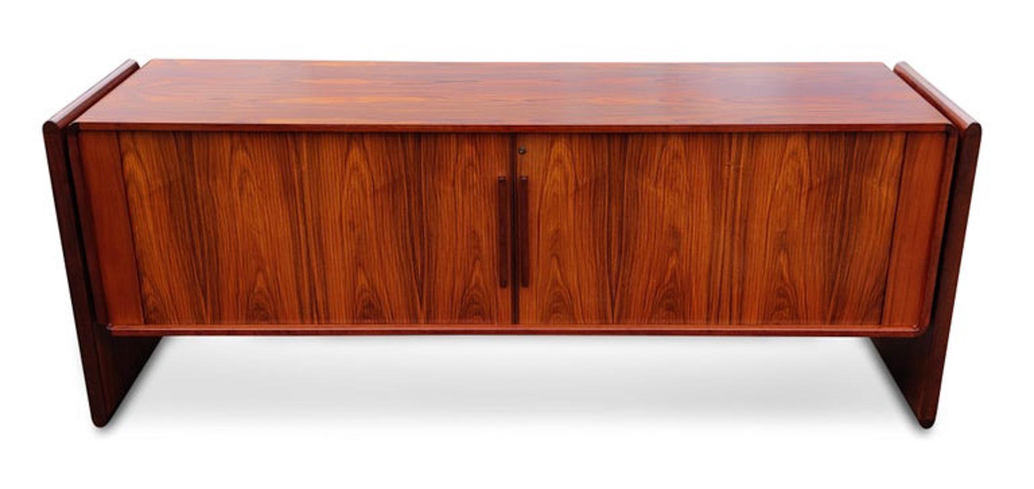 Dyrlund Danish Rosewood Tambour Door Cabinet or Credenza Mid Century Modern In Good Condition For Sale In Philadelphia, PA
