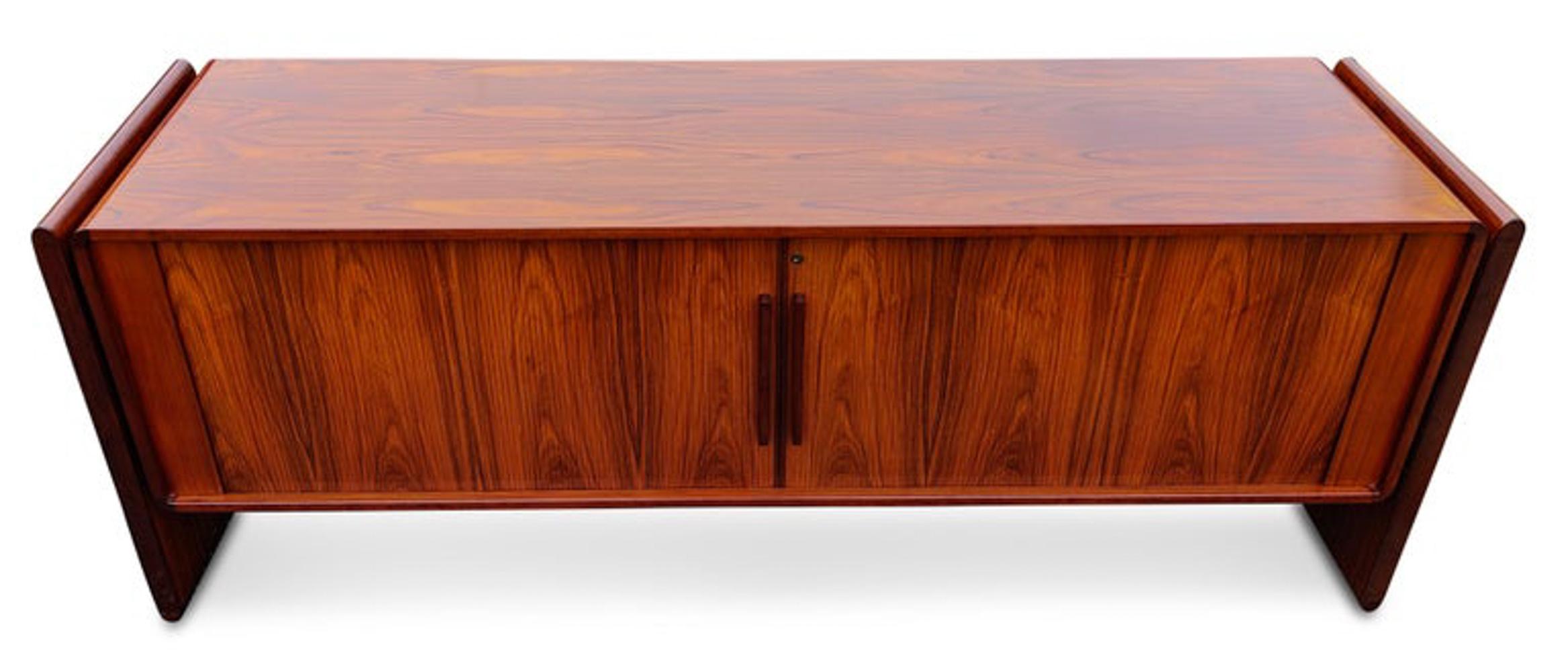 Late 20th Century Dyrlund Danish Rosewood Tambour Door Cabinet or Credenza Mid Century Modern For Sale
