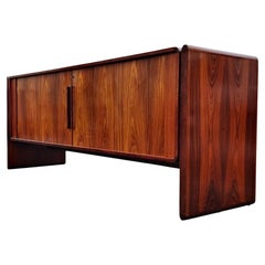 Dyrlund Danish Rosewood Tambour Door Cabinet or Credenza Mid Century Modern