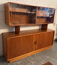 Dyrlund Danish Teak Mid-Century Tambour Door Credenza w/ Glass-Fronted Hutch Top