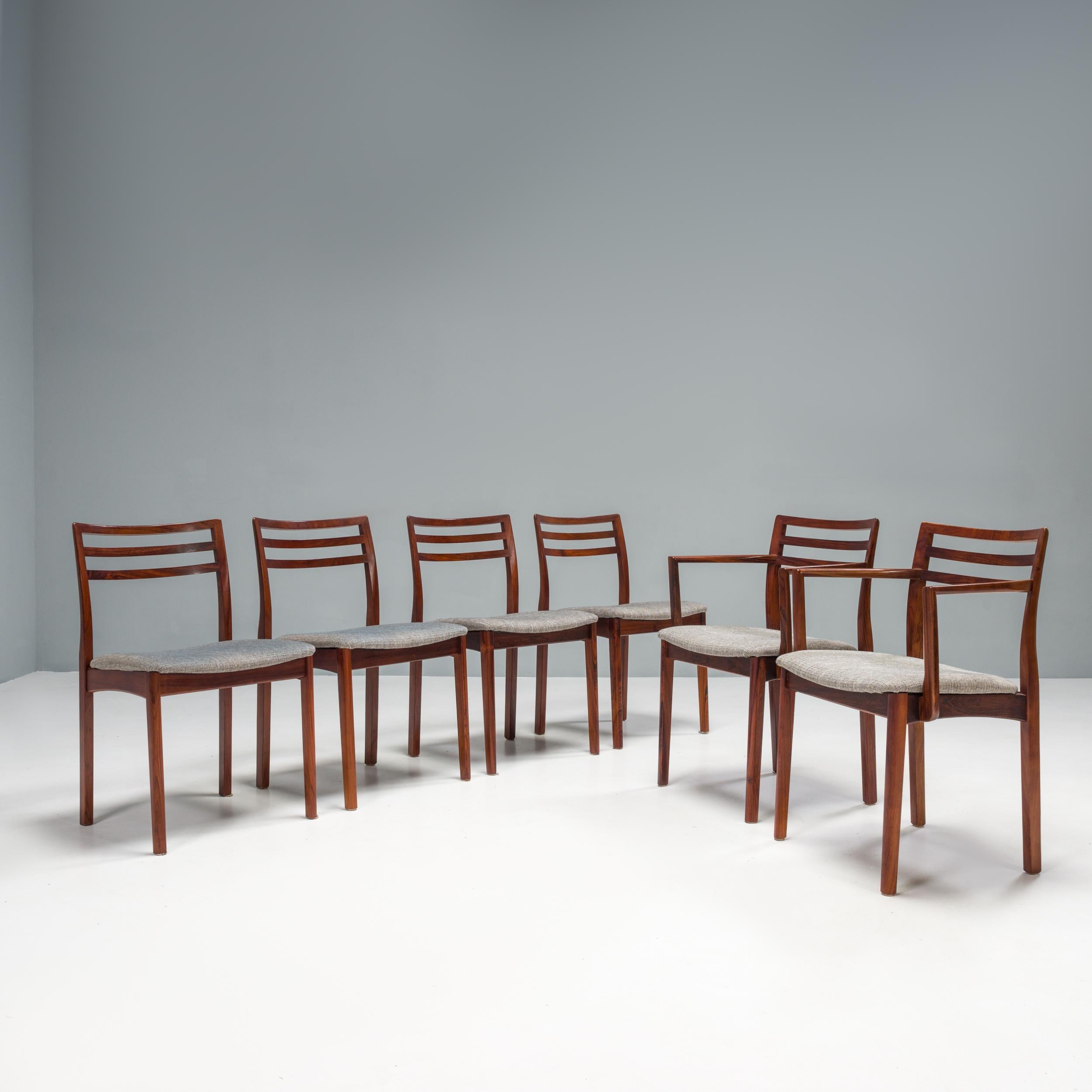 Scandinavian Modern Danish Dyrlund Rosewood and Grey Upholstered Dining Chairs, Set of 6, 1960s