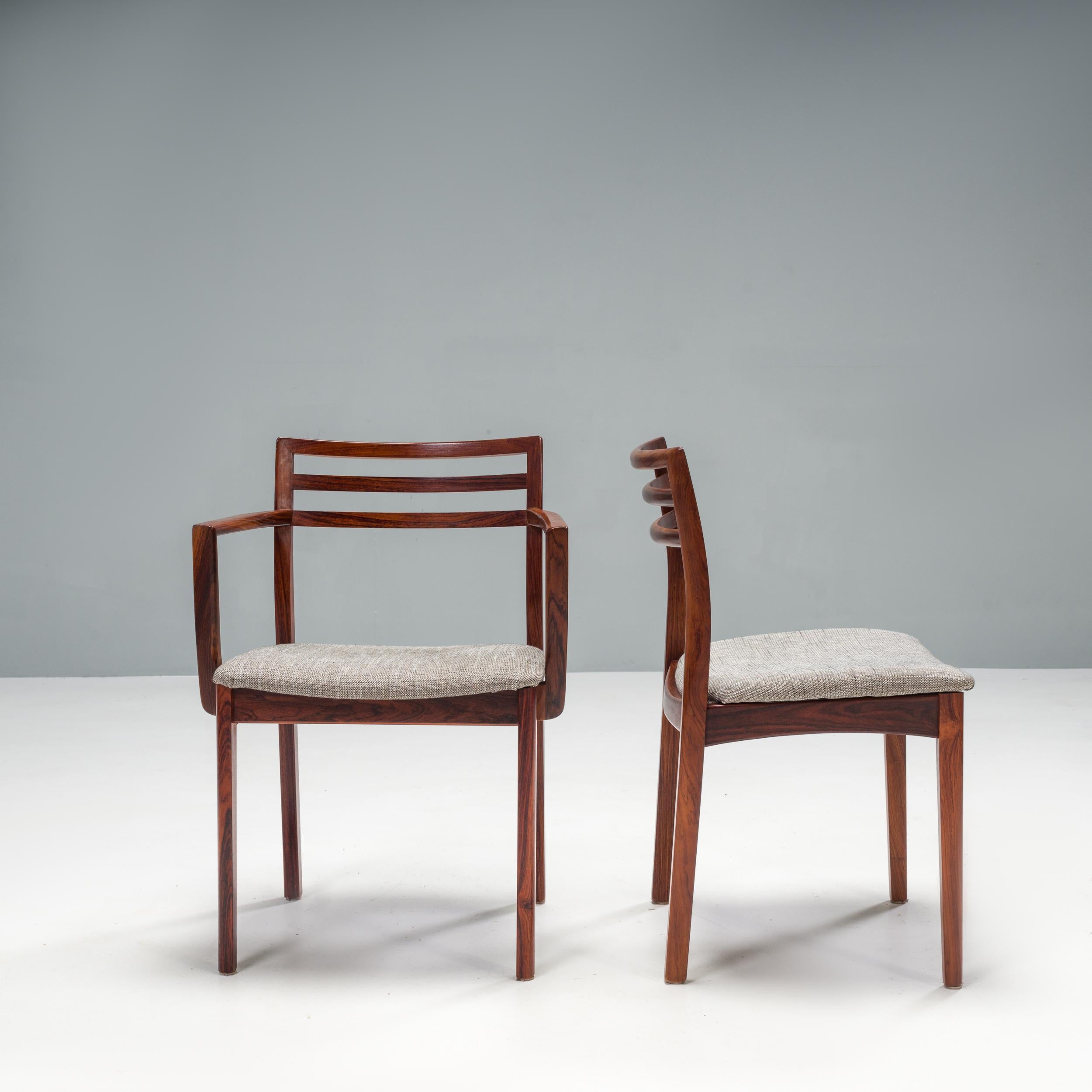 Mid-20th Century Danish Dyrlund Rosewood and Grey Upholstered Dining Chairs, Set of 6, 1960s