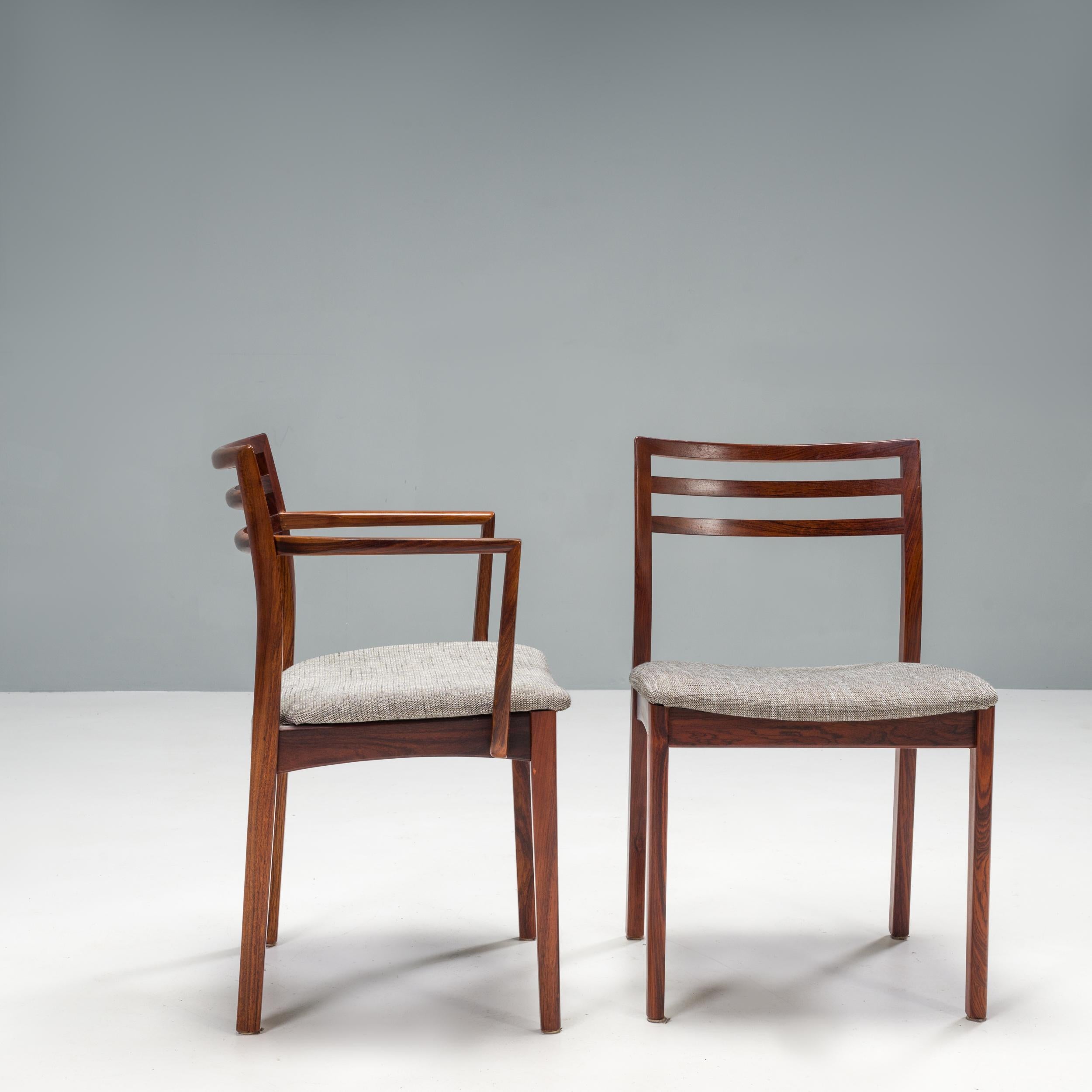 Wood Danish Dyrlund Rosewood and Grey Upholstered Dining Chairs, Set of 6, 1960s
