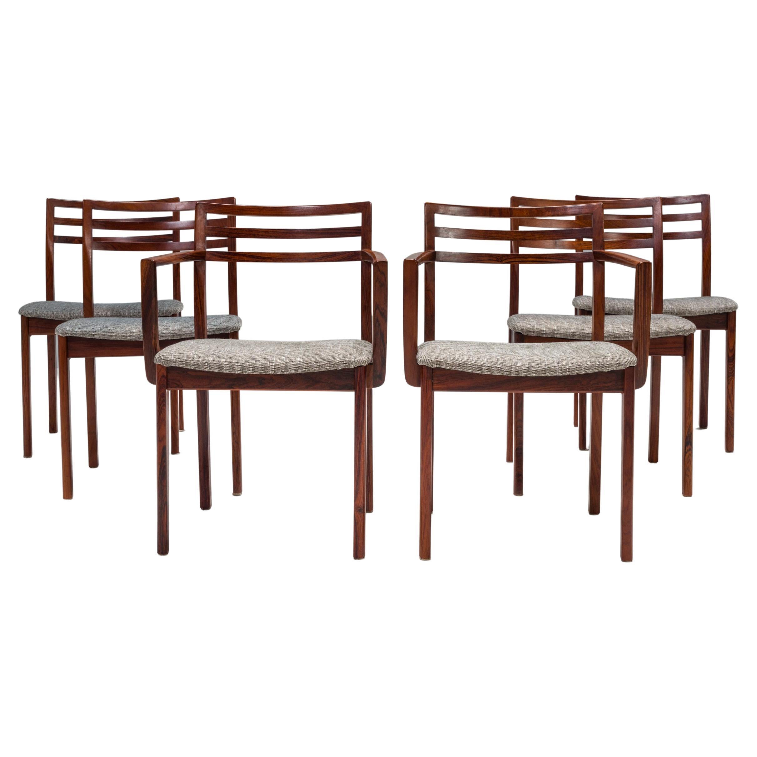 Danish Dyrlund Rosewood and Grey Upholstered Dining Chairs, Set of 6, 1960s