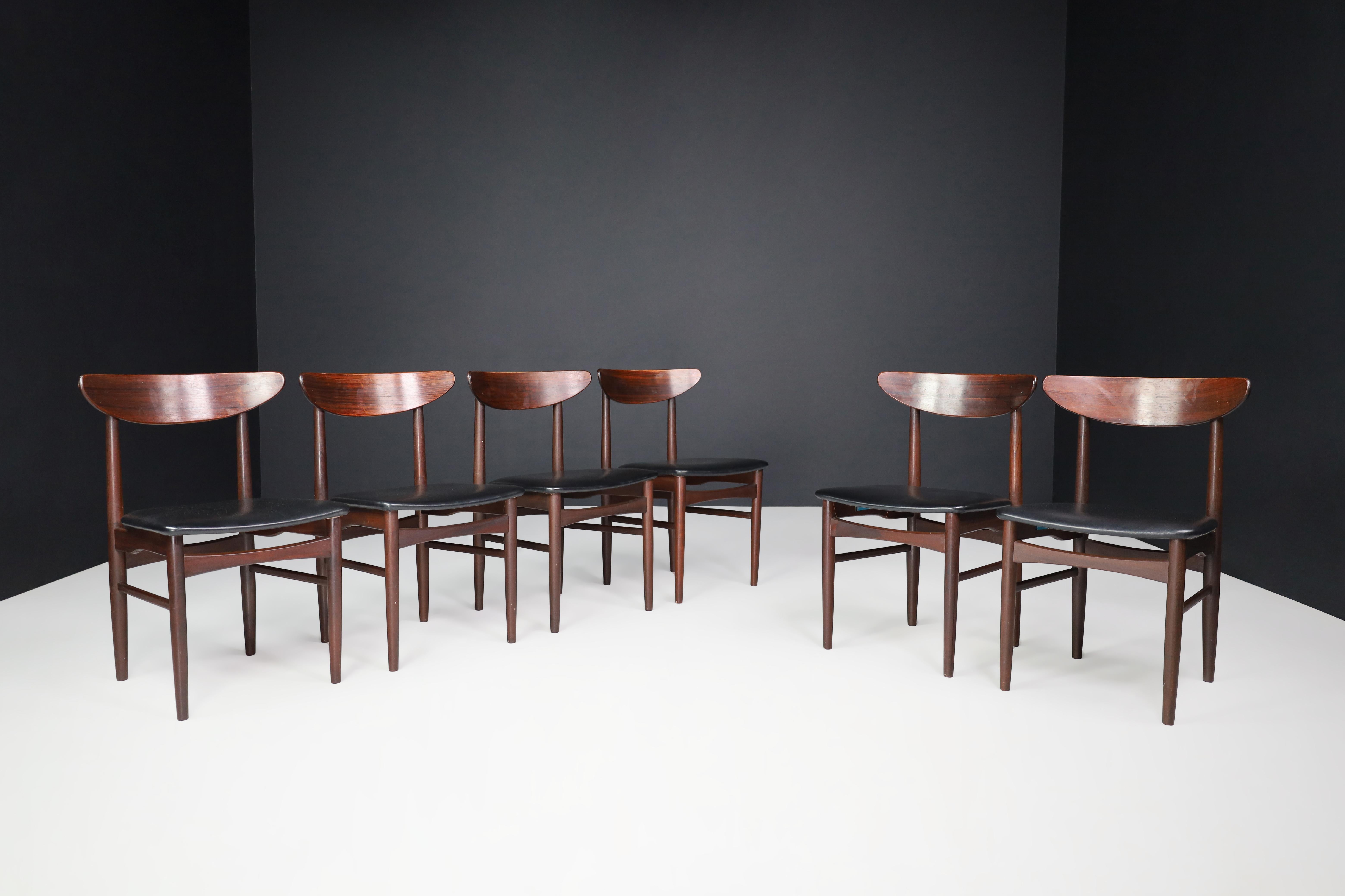 Dyrlund Hardwood and Black Leather Dining Chairs, Denmark, 1960s For Sale 4
