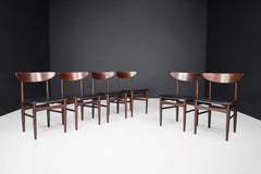 Dyrlund Hardwood and Black Leather Dining Chairs, Denmark, 1960s