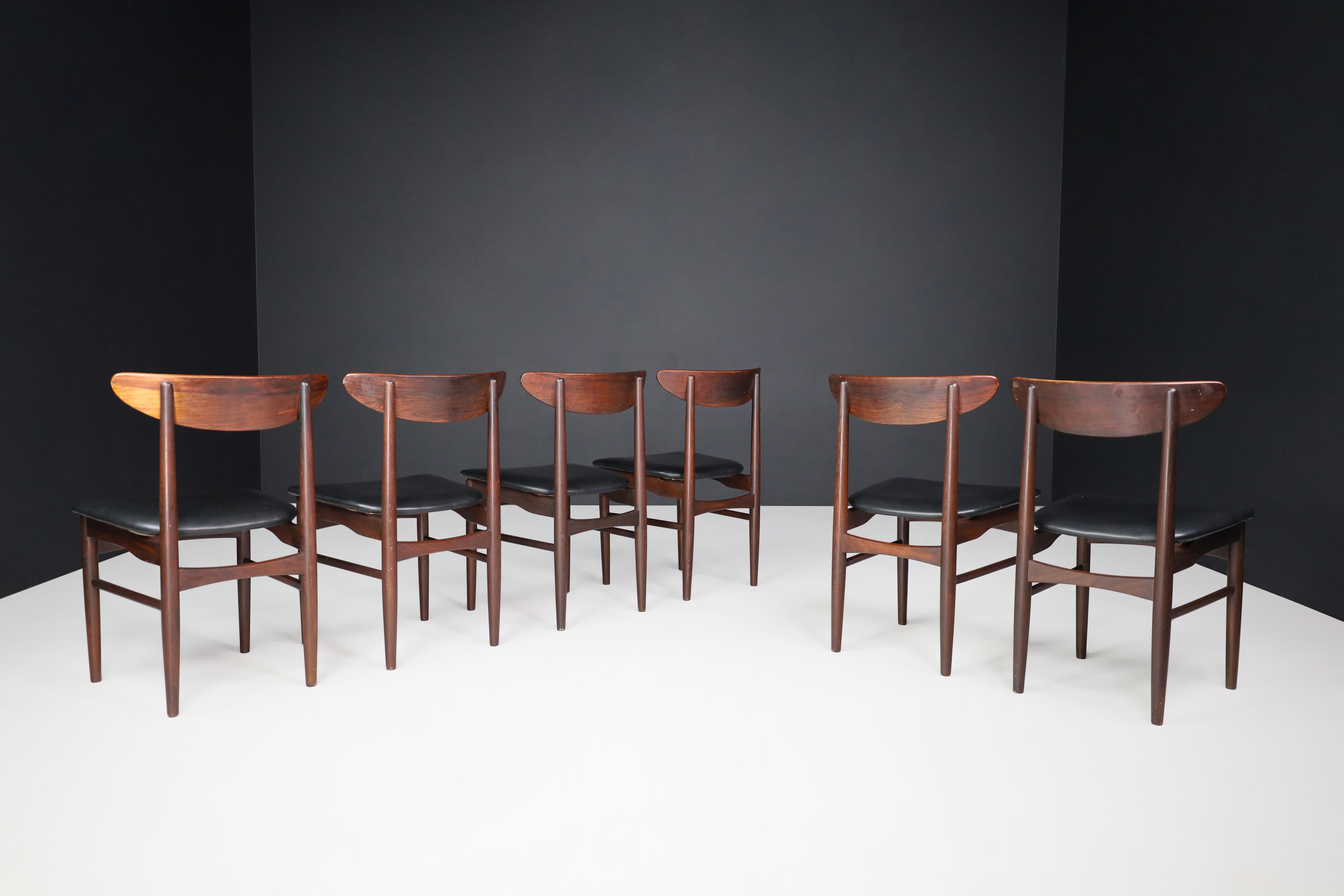 Scandinavian Modern Dyrlund Hardwood and Black Leather Dining Chairs, Denmark, 1960s For Sale
