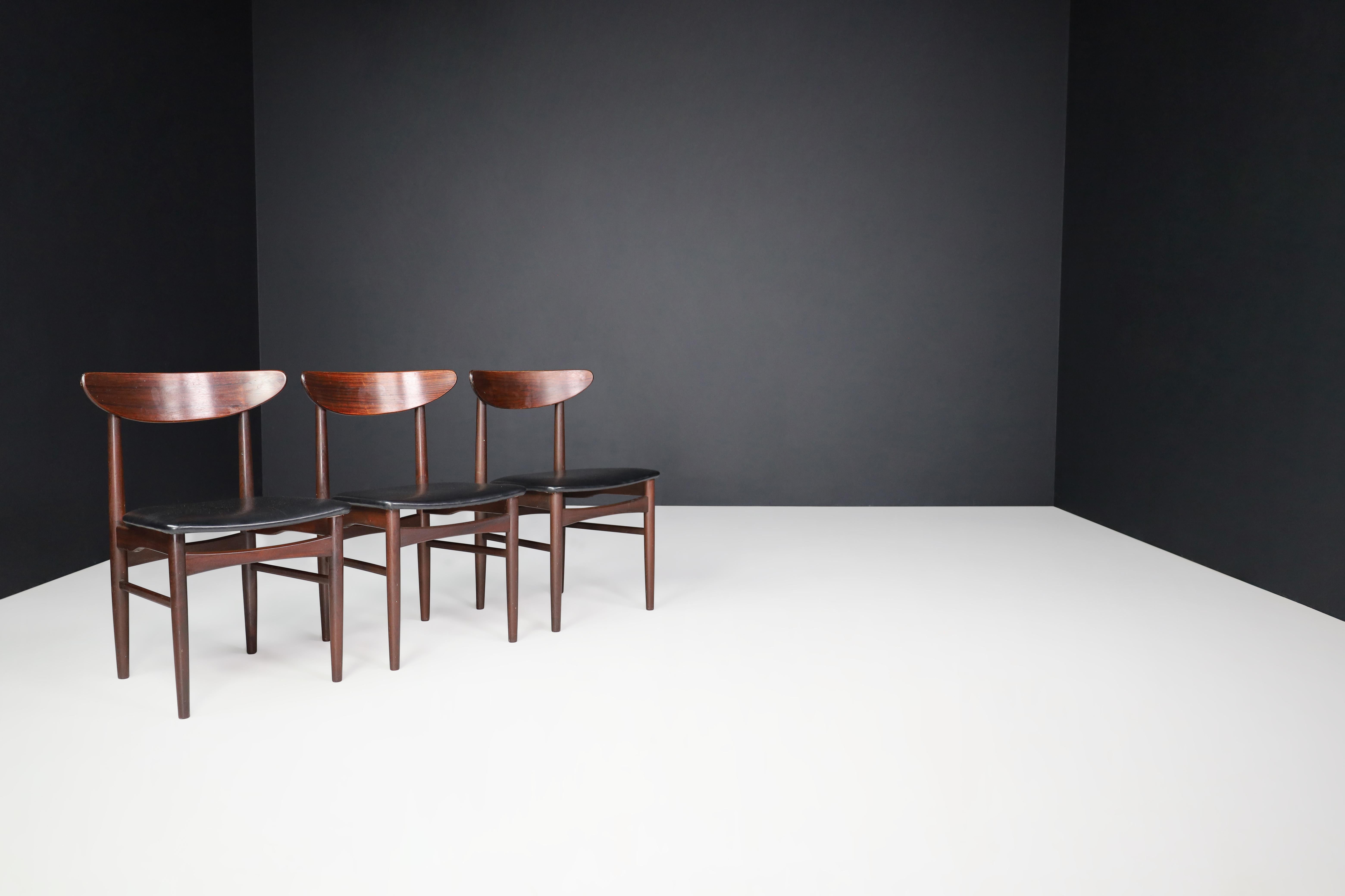 Dyrlund Hardwood and Black Leather Dining Chairs, Denmark, 1960s For Sale 2