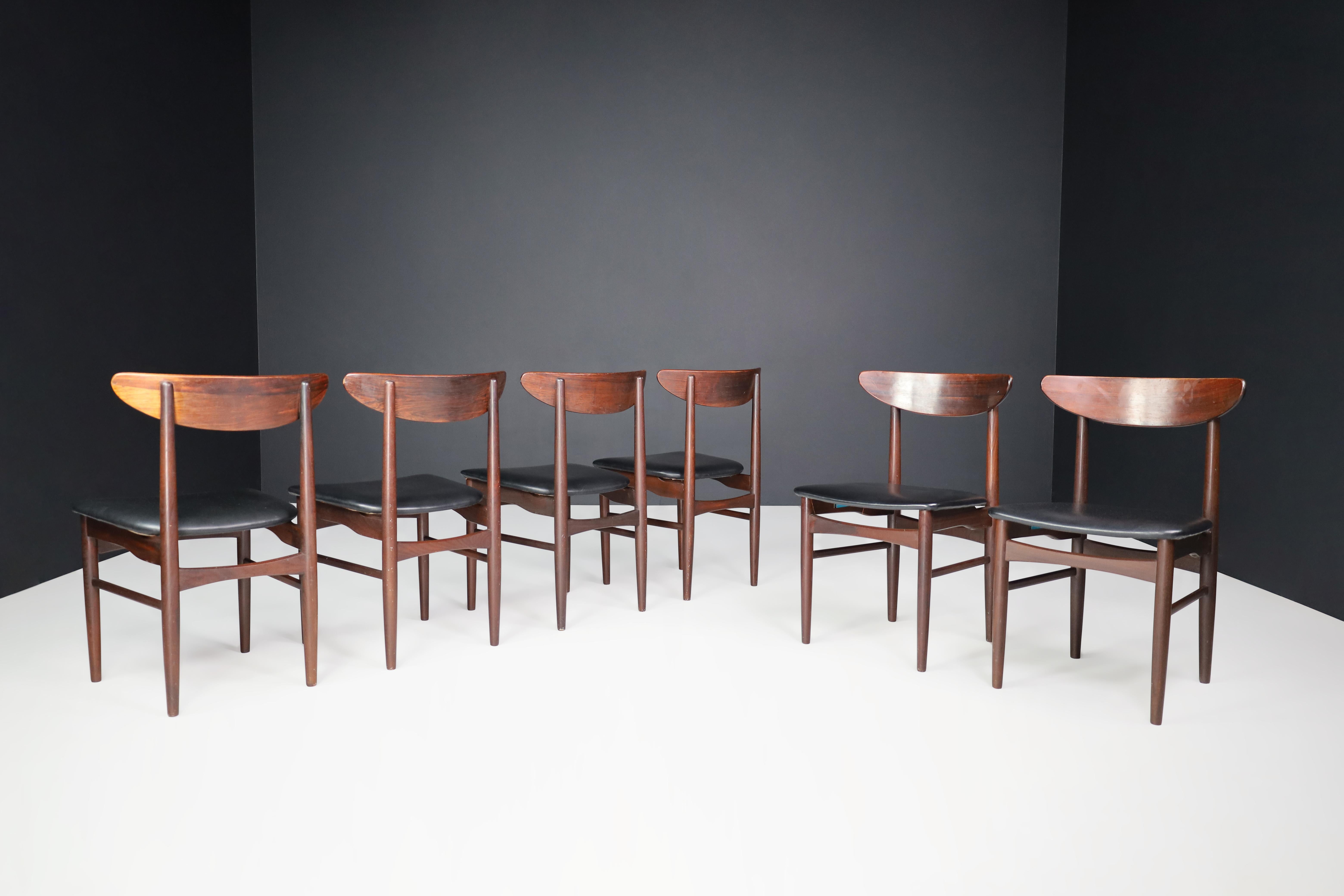 Dyrlund Hardwood and Black Leather Dining Chairs, Denmark, 1960s For Sale 3