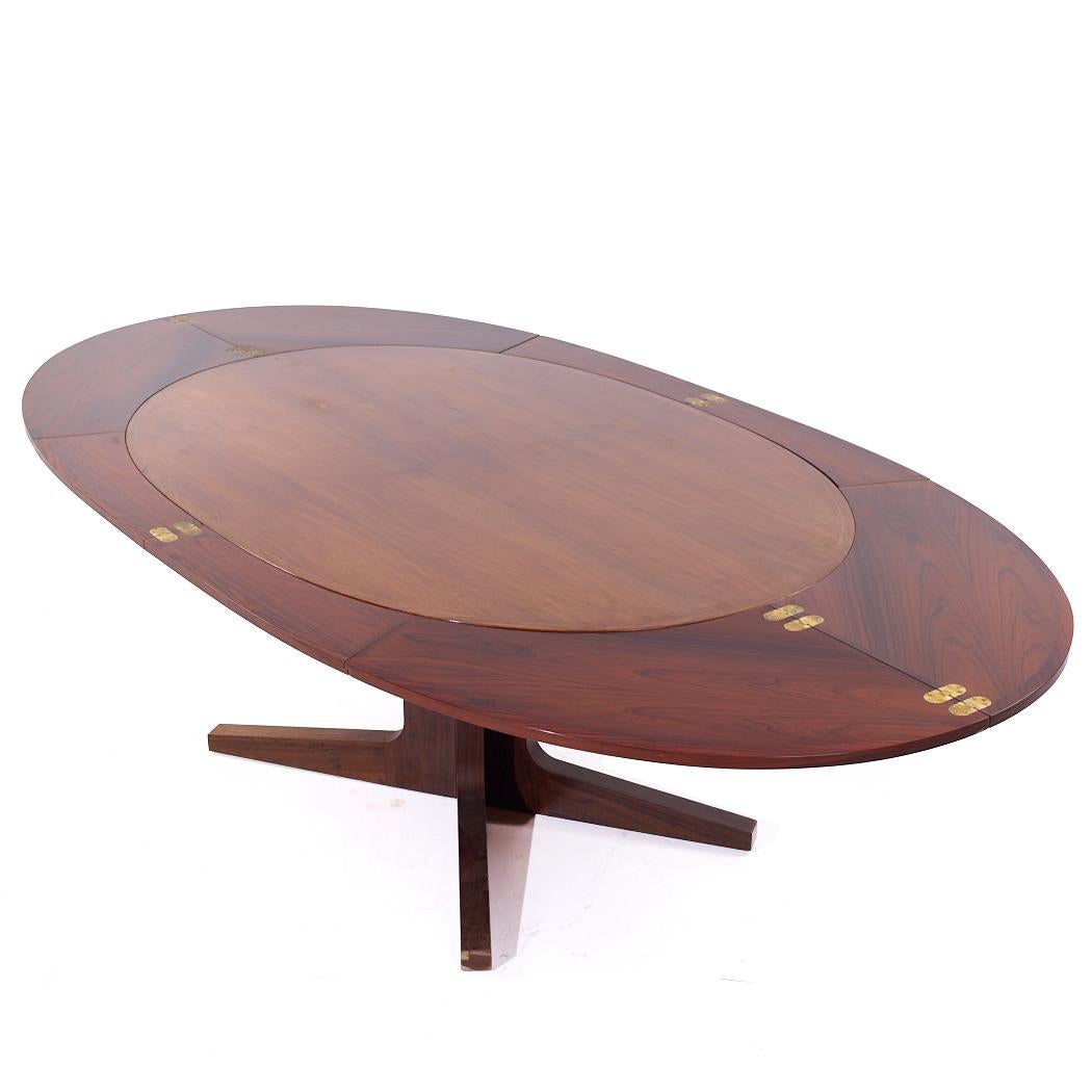 Bois de rose Dyrlund Lotus Mid Century Table de salle à manger ovale en palissandre à feuilles cachées Flip-Flop en vente
