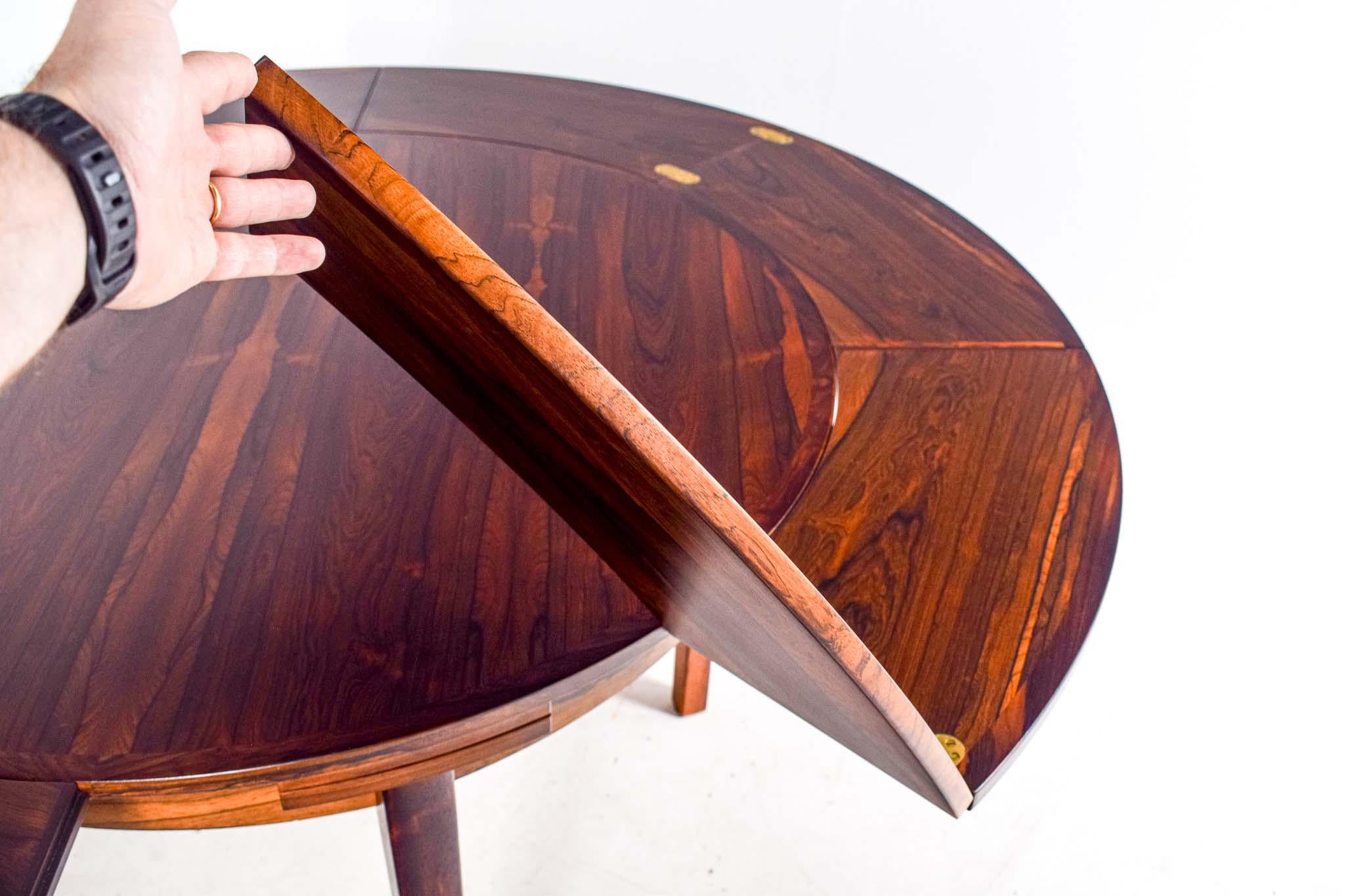 Dyrlund Lotus Mid Century Rosewood Flip Flap Expanding Round Dining Table 7