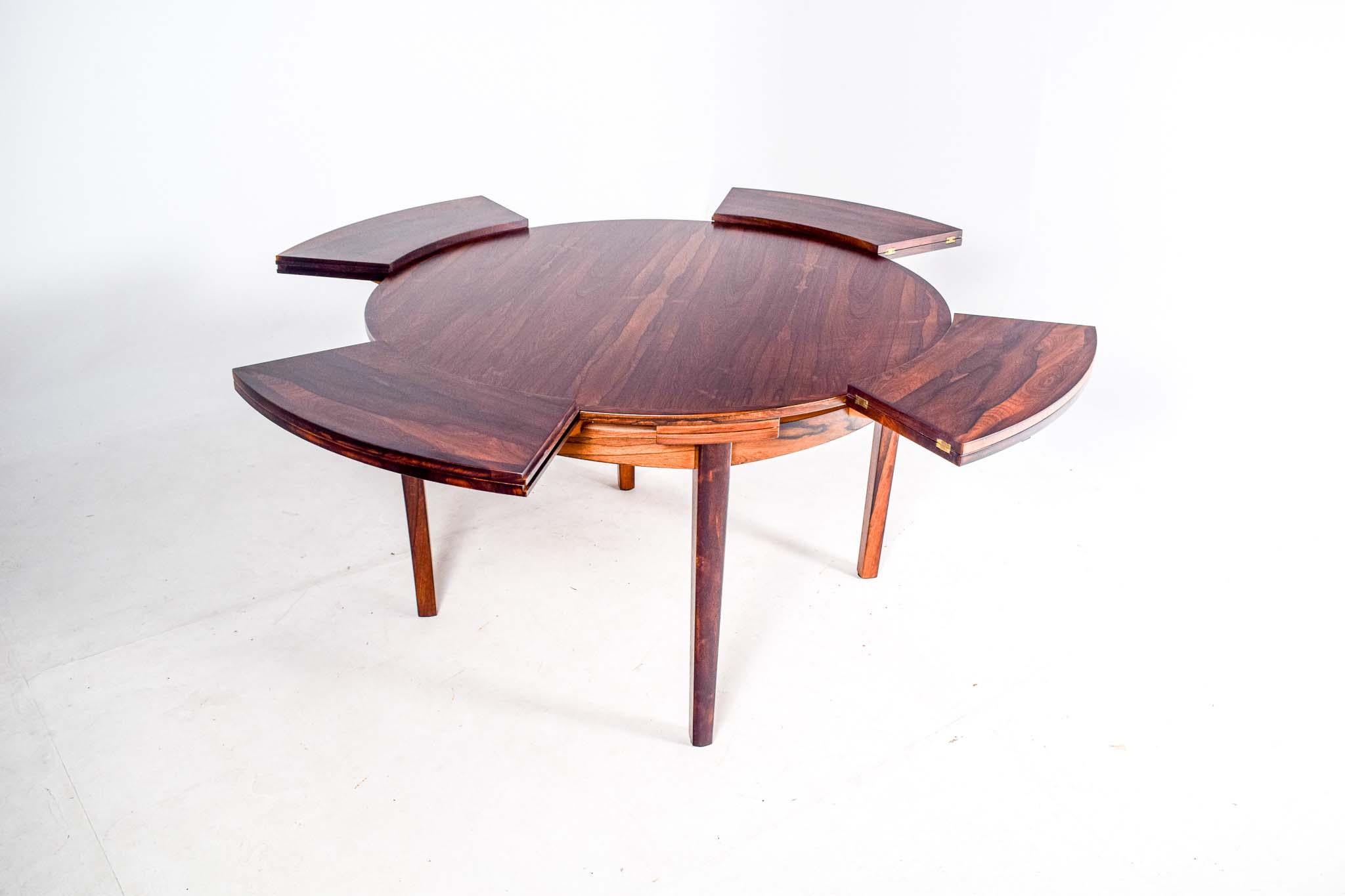 Dyrlund Lotus Mid Century Rosewood Flip Flap Expanding Round Dining Table 1