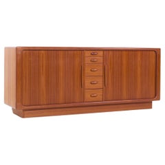 Dyrlund Mid Century Danish Teak Tambour Door Credenza