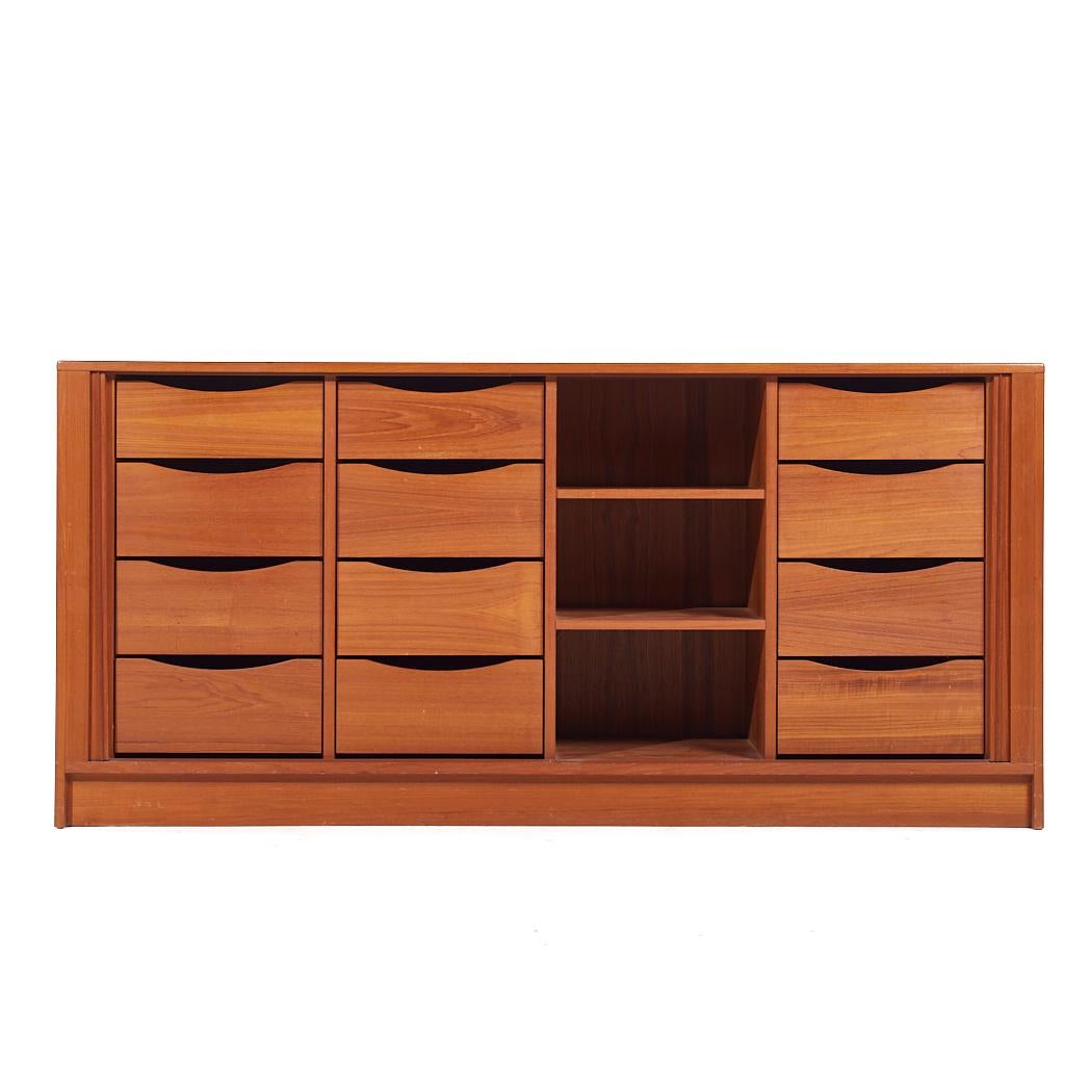 Late 20th Century Dyrlund Mid Century Danish Teak Tambour Door Lowboy Dresser For Sale