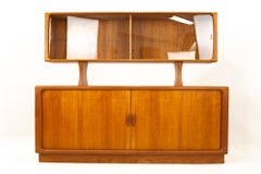 Dyrlund Midcentury Teak Plinth Base Tambour Door Credenza with Hutch