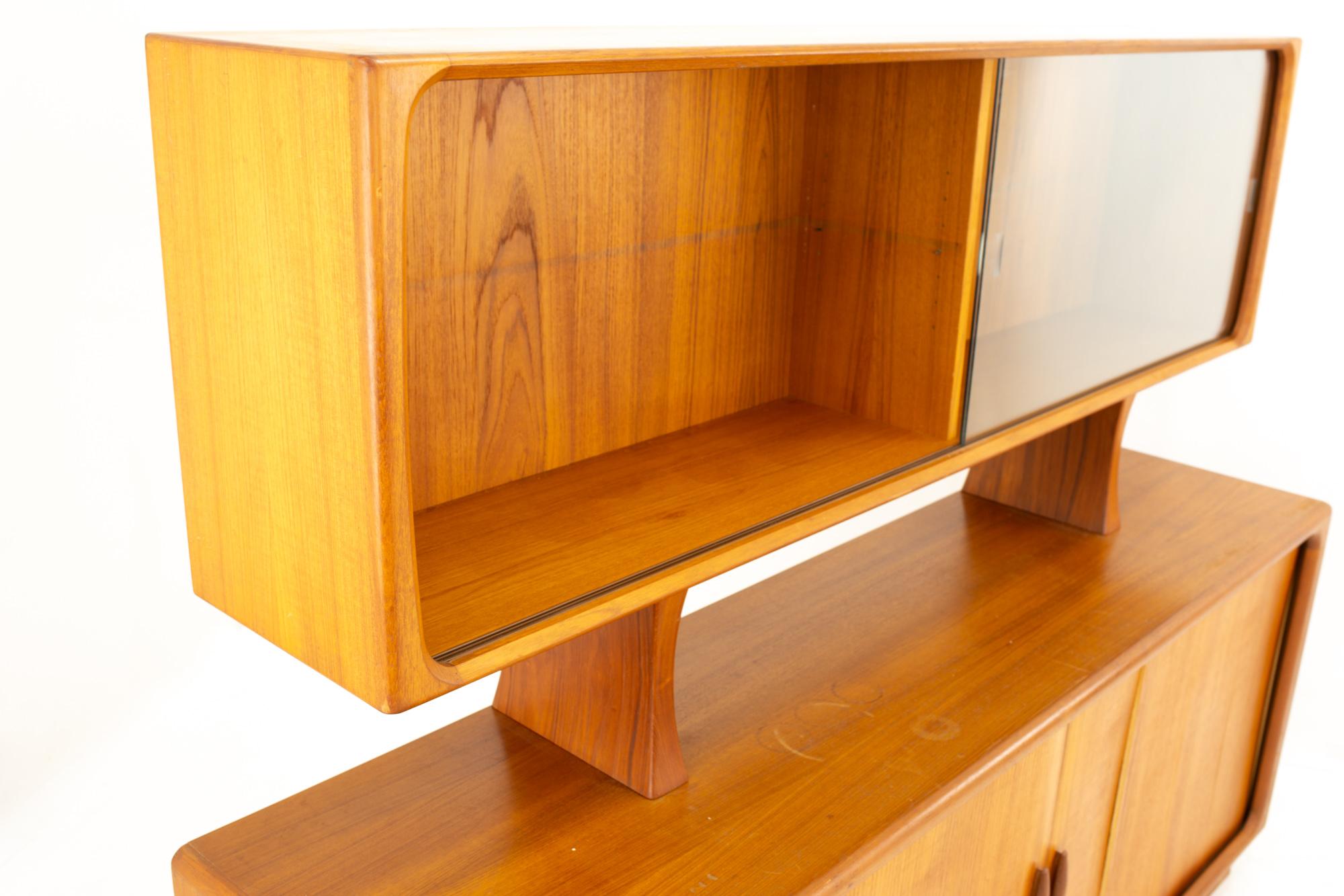 Late 20th Century Dyrlund Midcentury Teak Plinth Base Tambour Door Credenza with Hutch