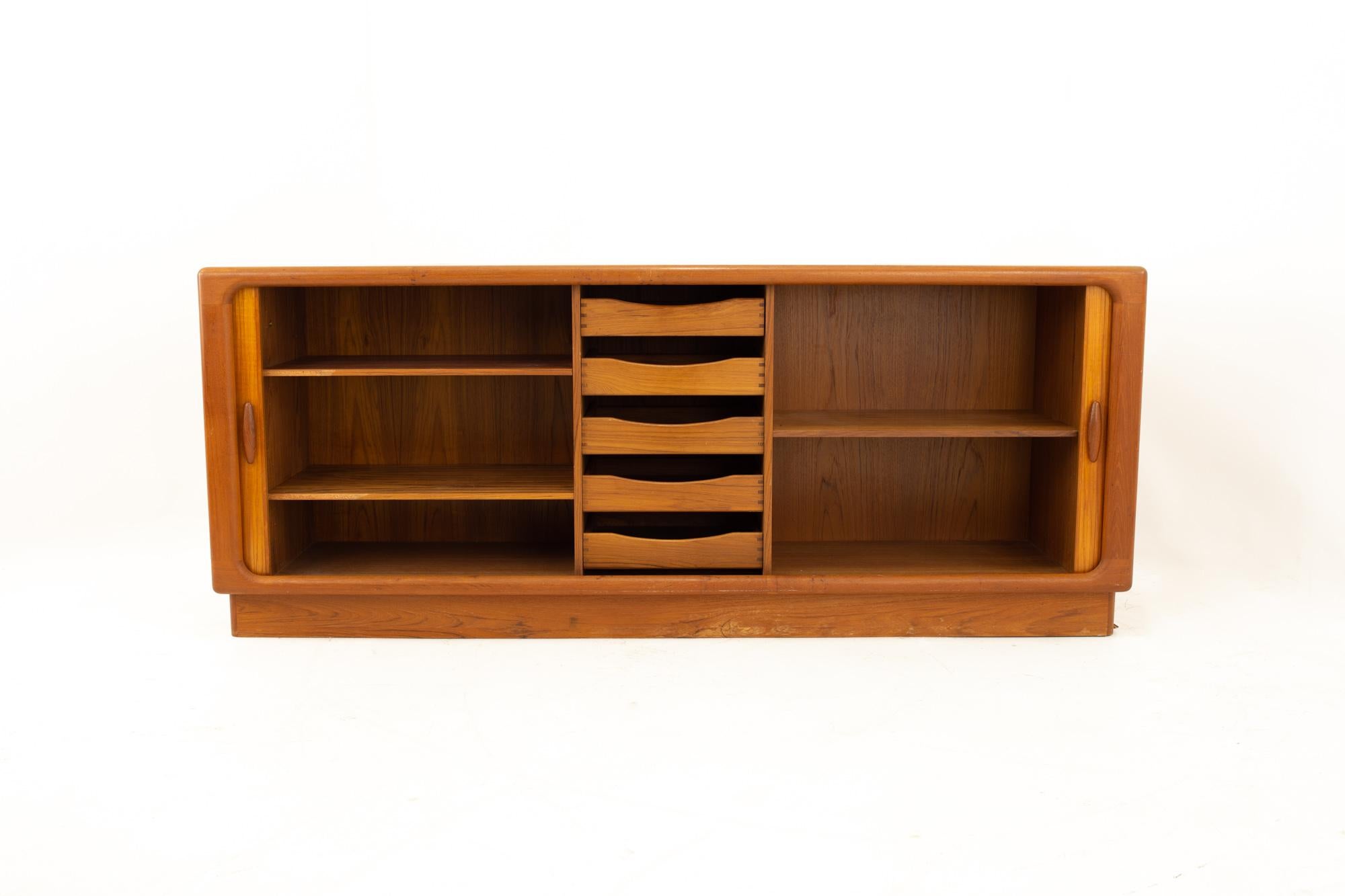 Glass Dyrlund Midcentury Teak Plinth Base Tambour Door Credenza with Hutch