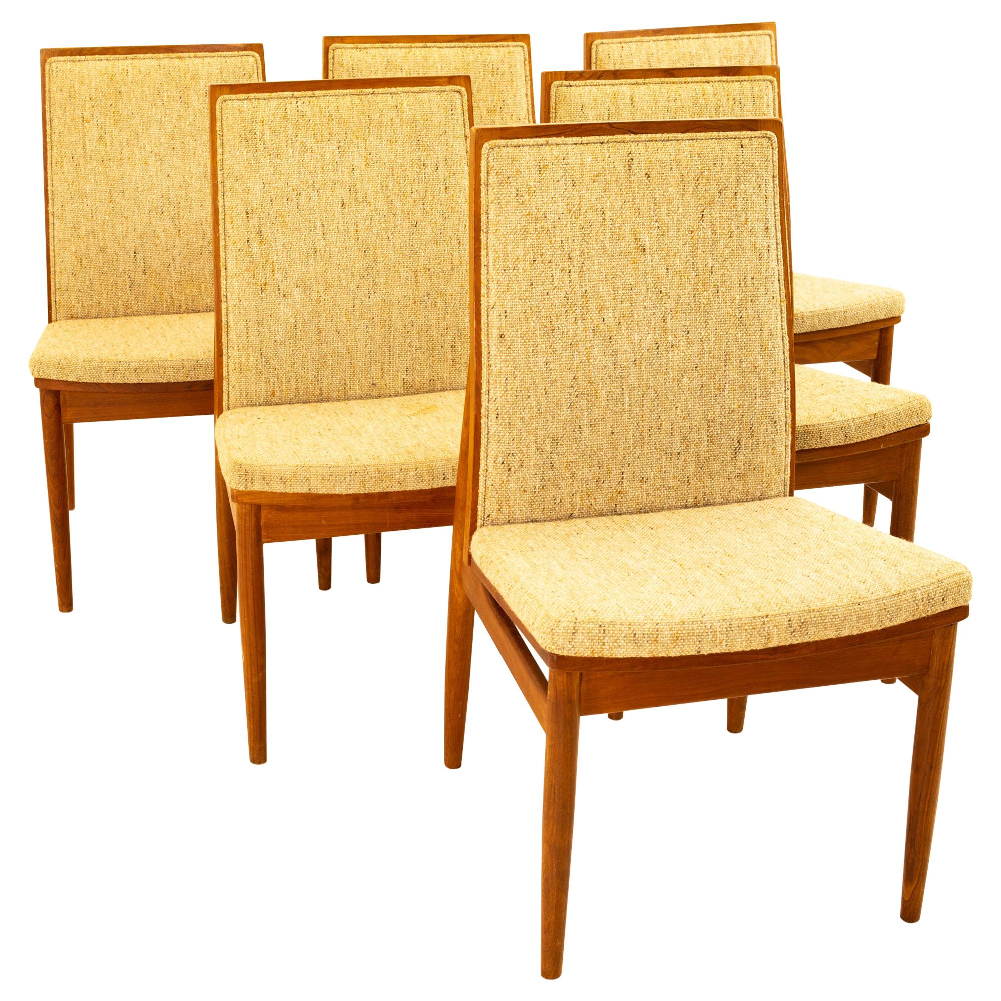 Dyrlund Mid Century Teak Upholstered Dining Chairs, Set of 6