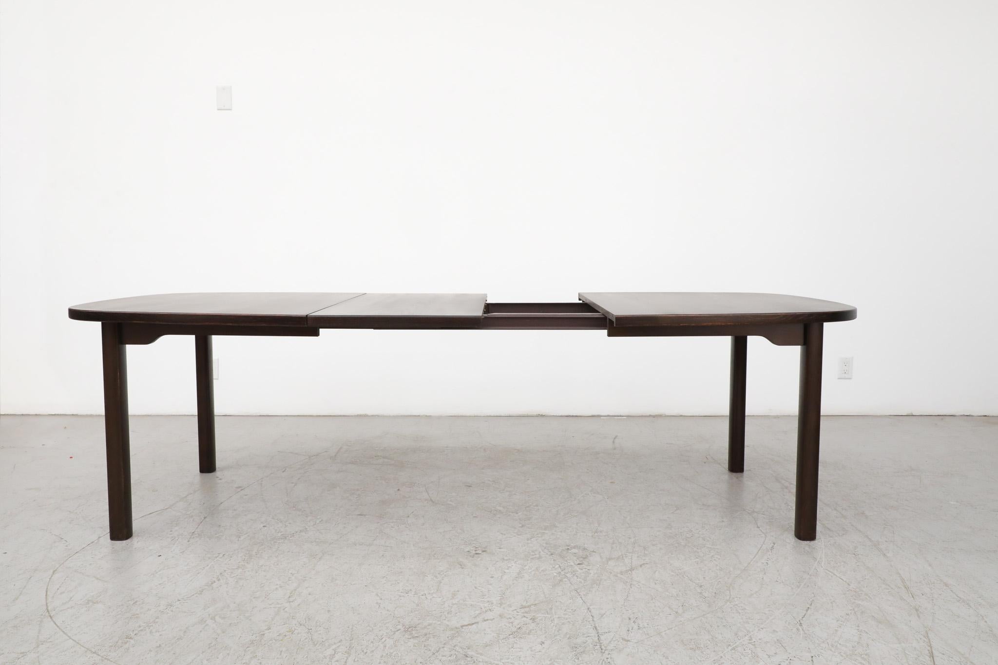 Mid-Century Modern Dyrlund Oval Dark Stained Dining Table with 2 Extension Leaves For Sale