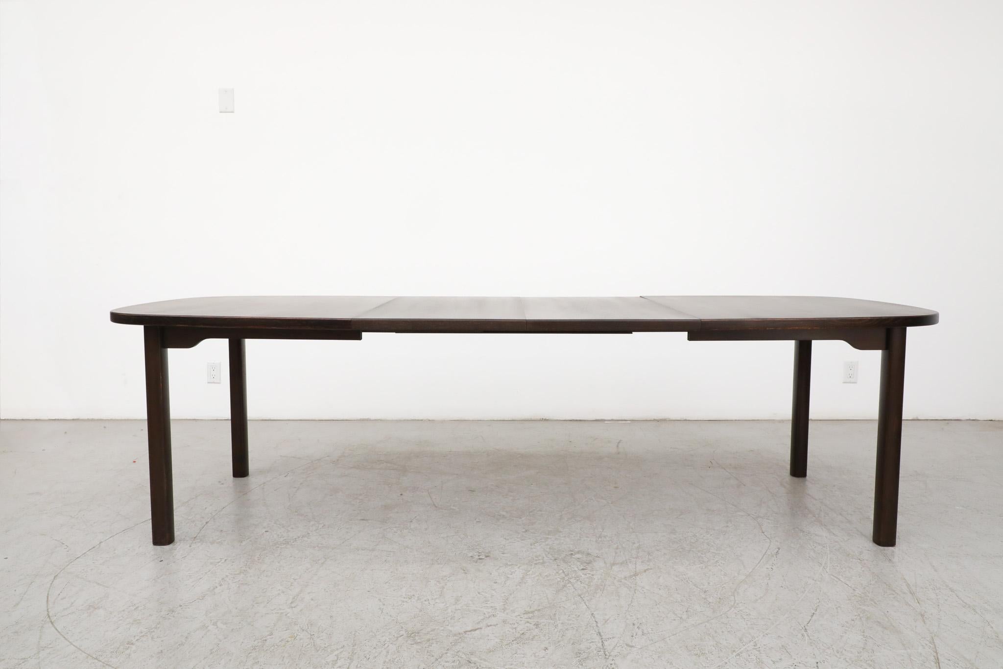 Danish Dyrlund Oval Dark Stained Dining Table with 2 Extension Leaves For Sale