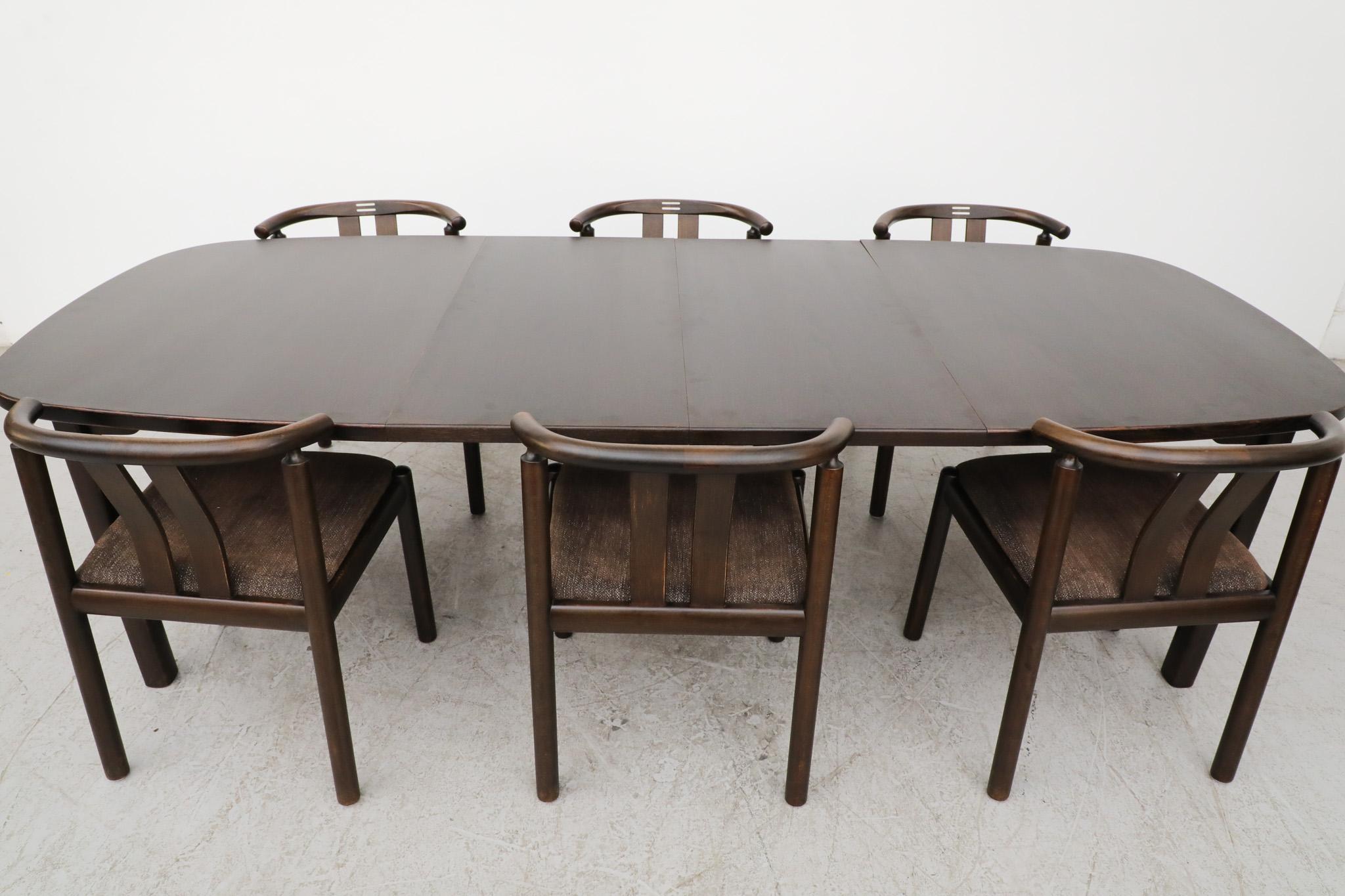 Hardwood Dyrlund Oval Dark Stained Dining Table with 2 Extension Leaves For Sale