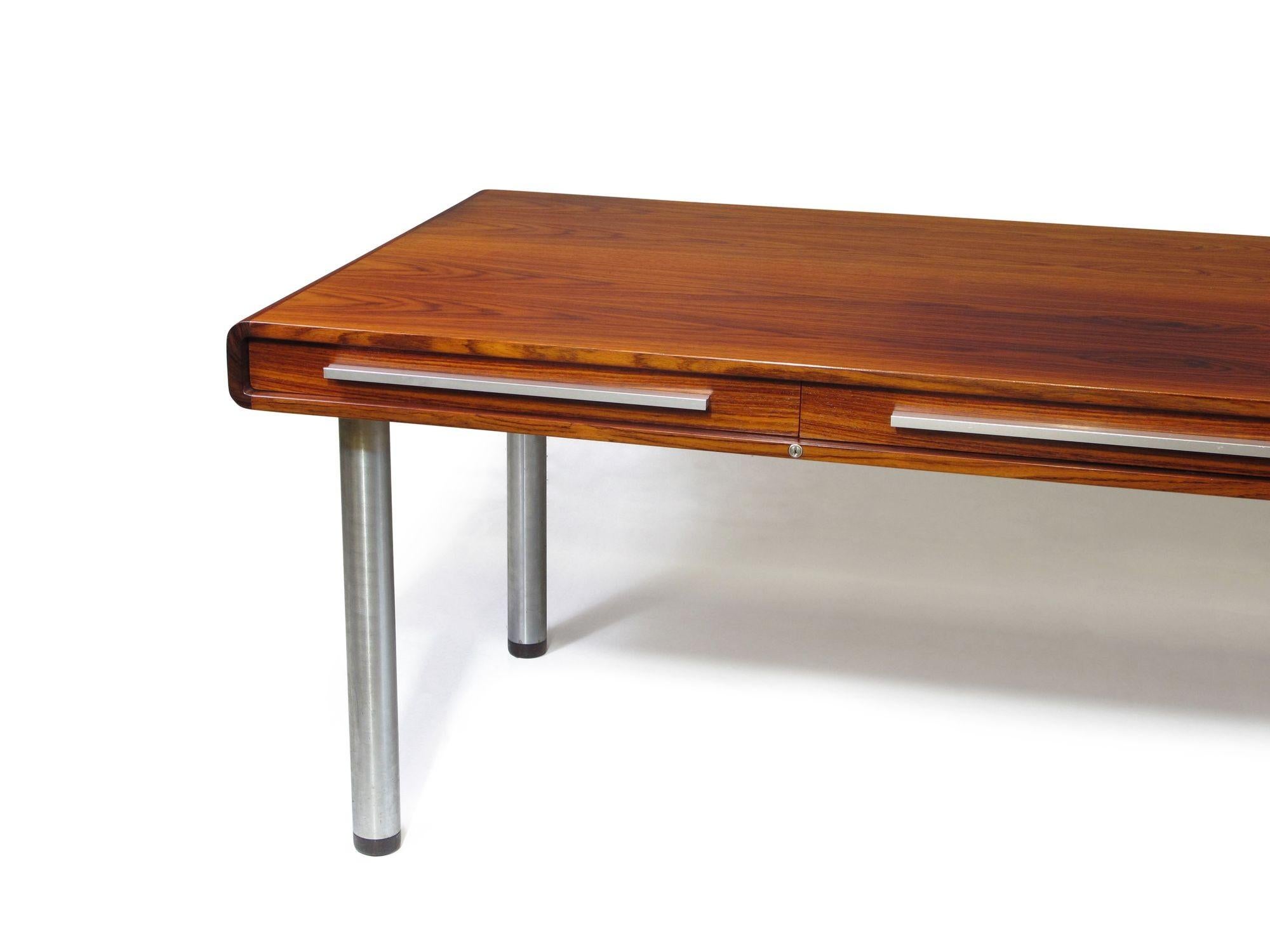 Mid-Century Modern Dyrlund Santos Rosewood Executive Desk with Metal Legs For Sale