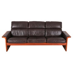 Dyrlund Scandinavian 3 seat Brown leather sofa with teak frame circa 1980