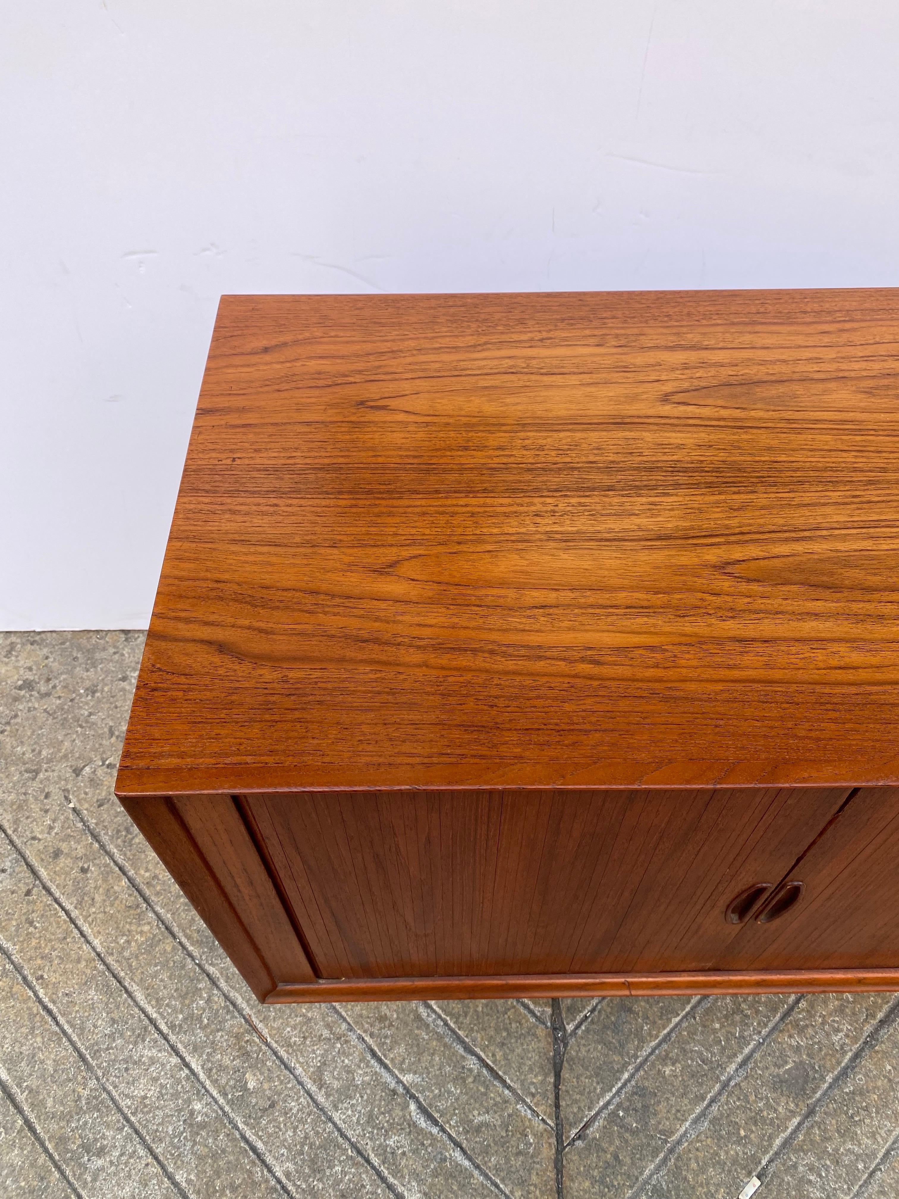 Teak Dyrlund Tambour Door Cabinet