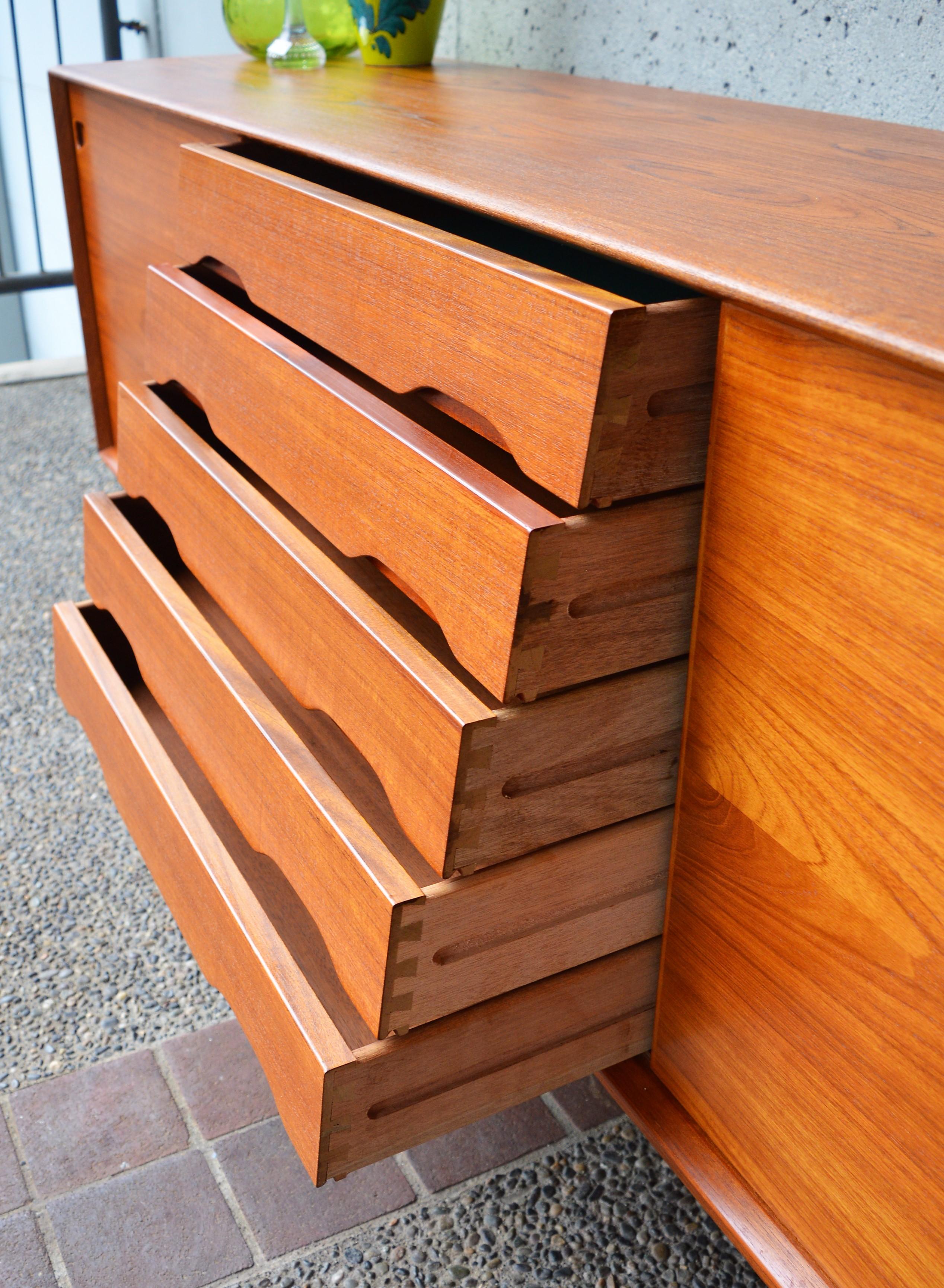 Dyrlund Teak Credenza by Rosengren Hansen with Louver Drawers and Finished Back 5