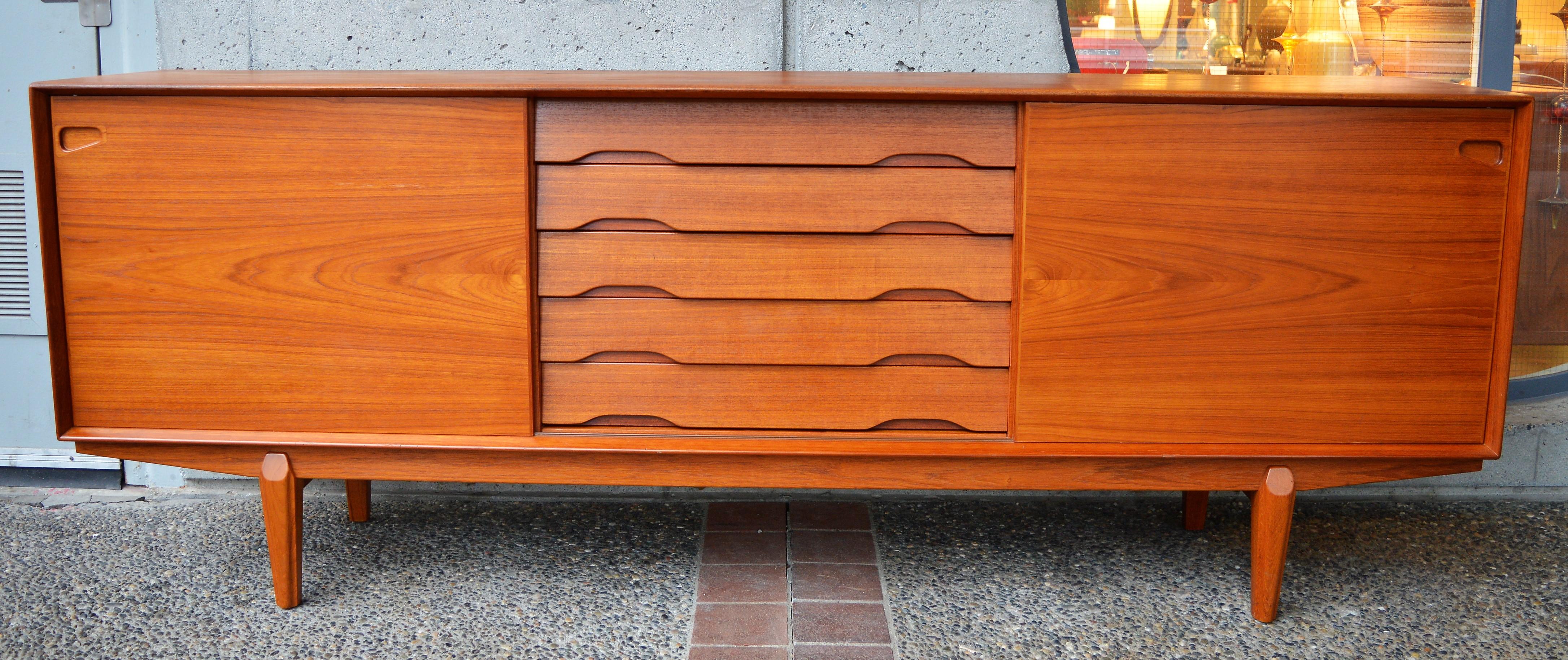 Dyrlund Teak Credenza by Rosengren Hansen with Louver Drawers and Finished Back 6