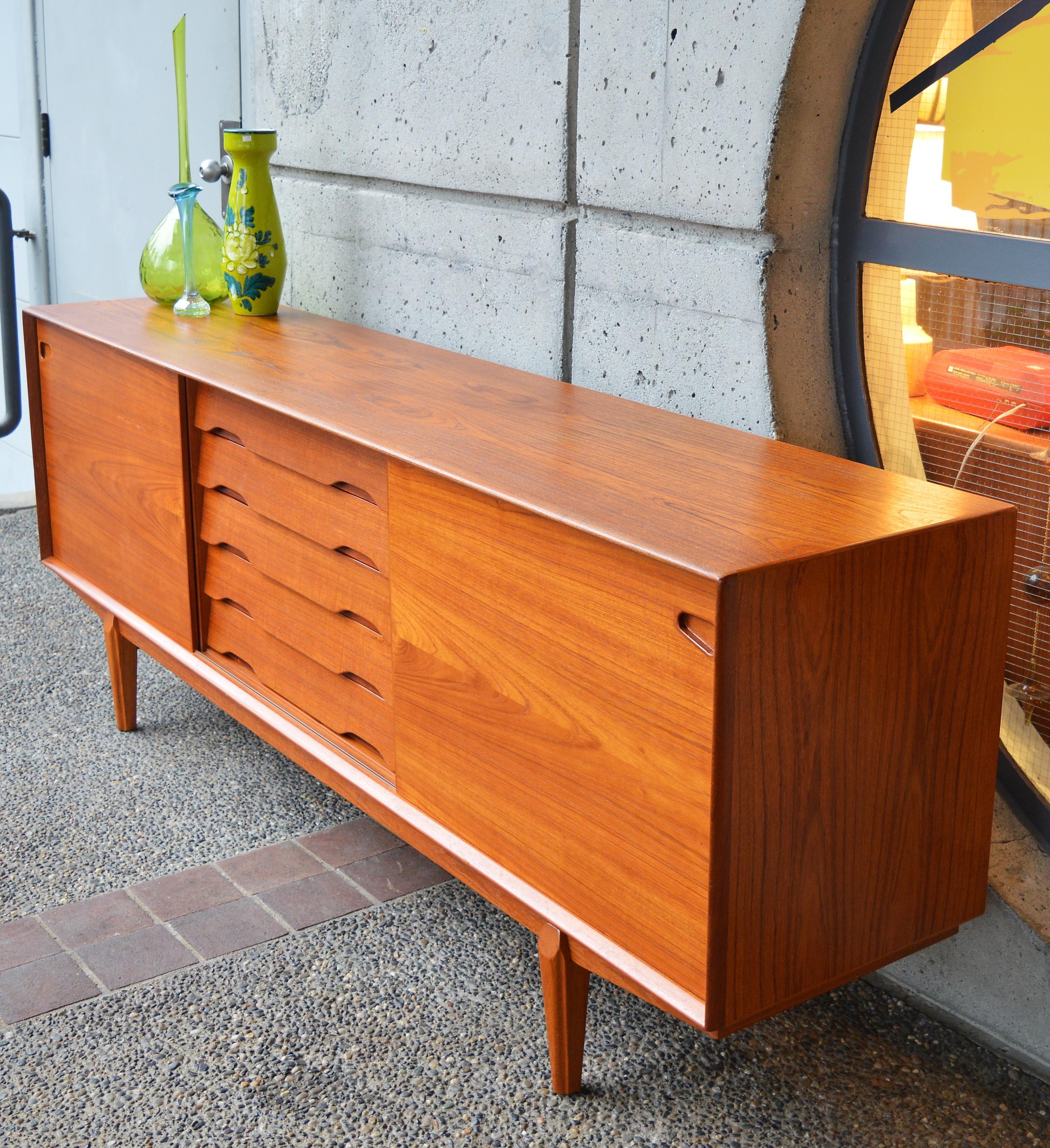 Dyrlund Teak Credenza by Rosengren Hansen with Louver Drawers and Finished Back 7