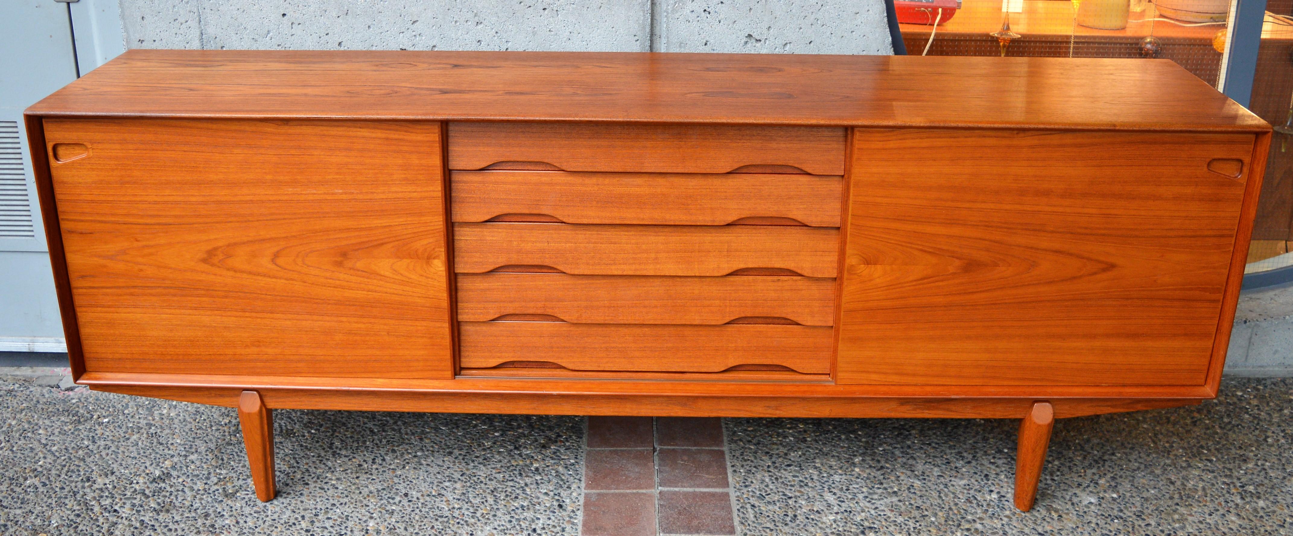 Dyrlund Teak Credenza by Rosengren Hansen with Louver Drawers and Finished Back 8