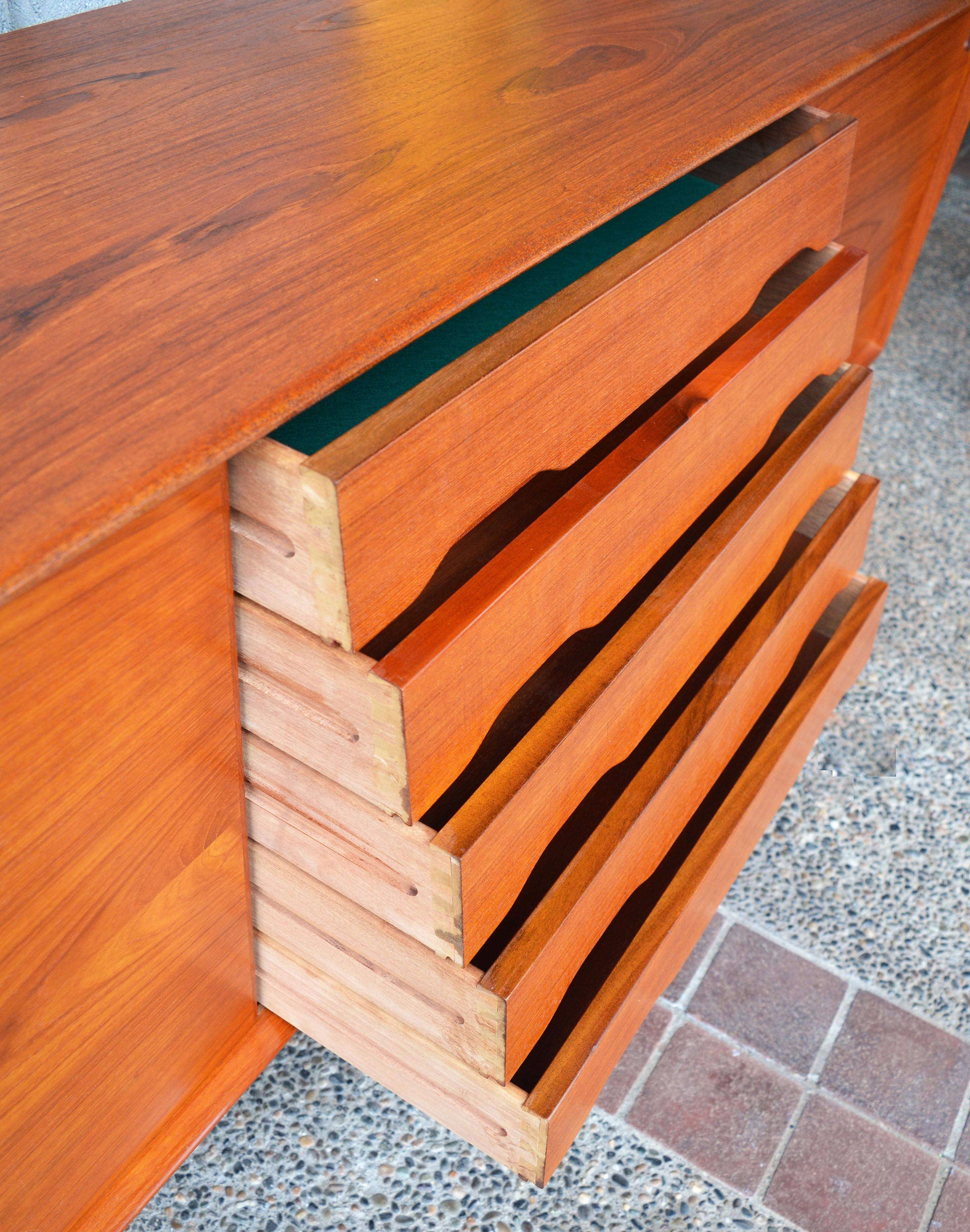 Danish Dyrlund Teak Credenza by Rosengren Hansen with Louver Drawers and Finished Back