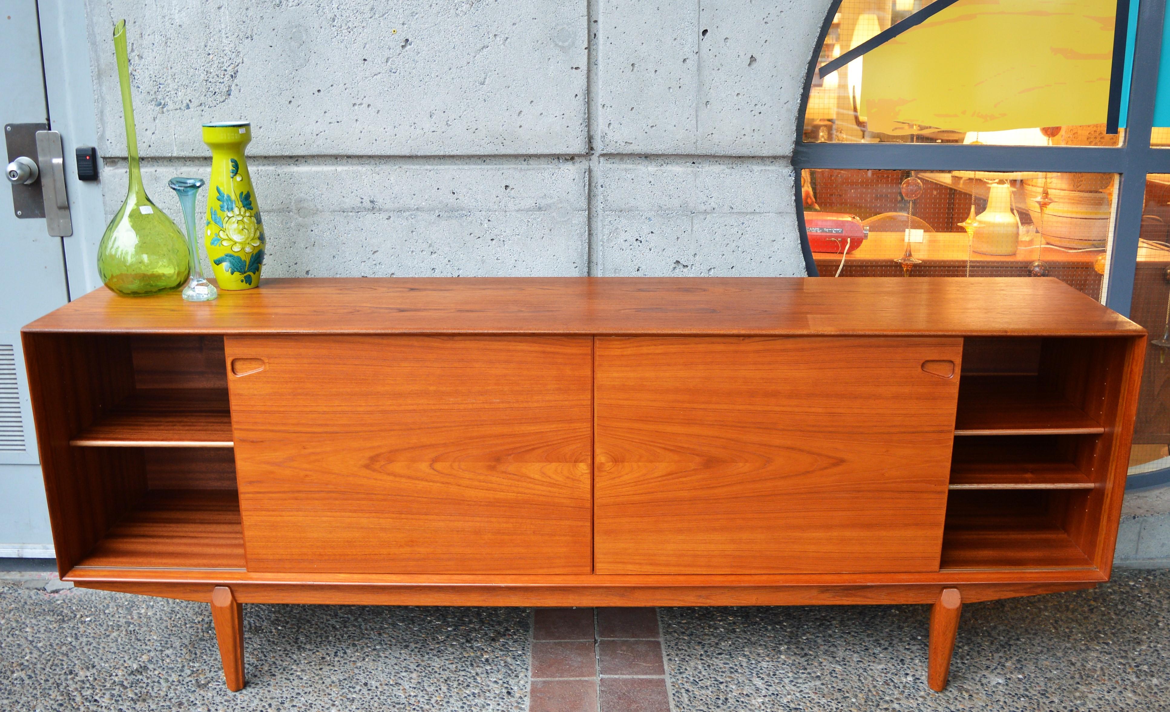 Mid-20th Century Dyrlund Teak Credenza by Rosengren Hansen with Louver Drawers and Finished Back