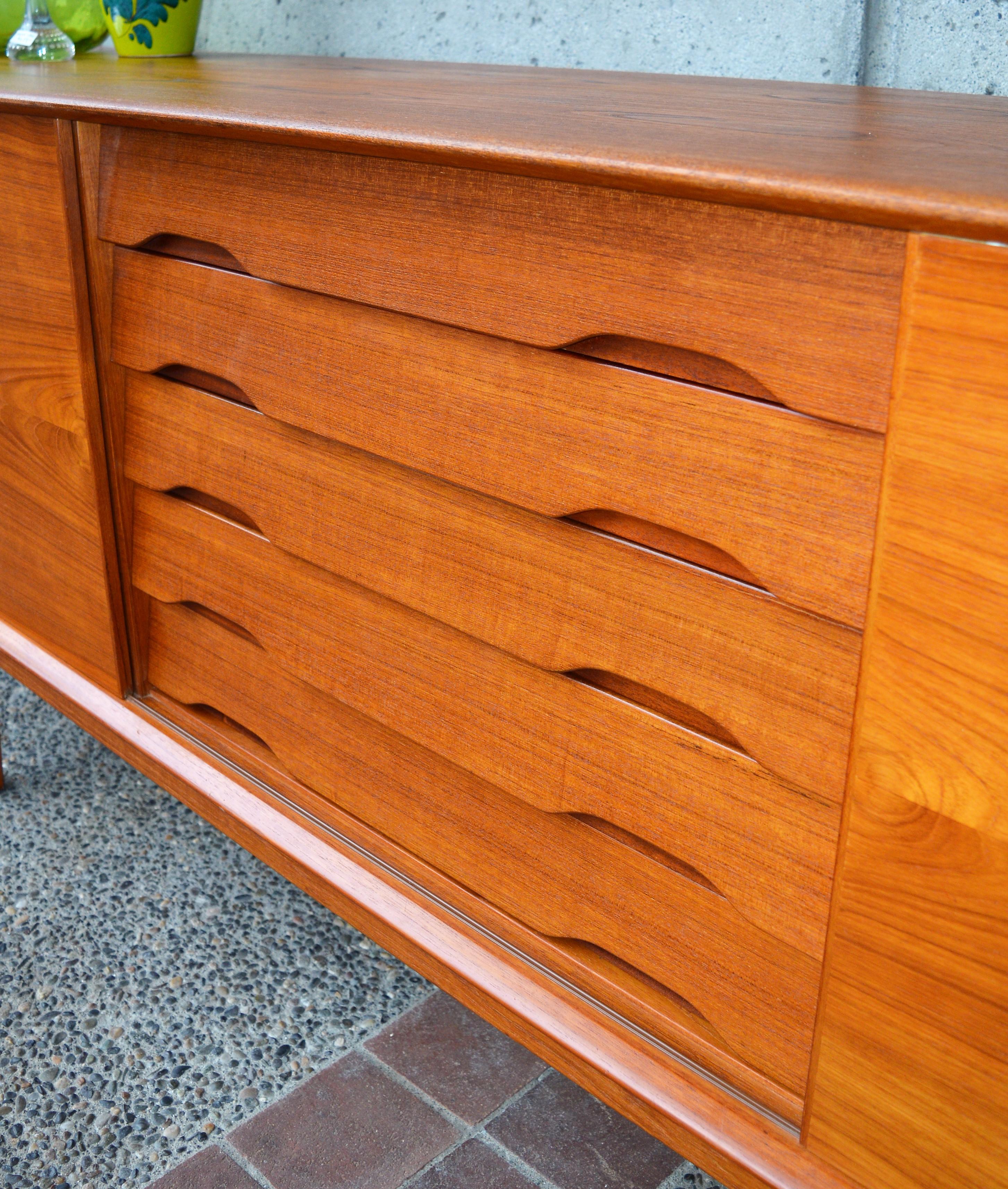 Dyrlund Teak Credenza by Rosengren Hansen with Louver Drawers and Finished Back 2