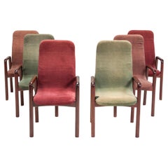 Dyrlund Teak & Green and Red Fabric Dining Chairs, Set of 6