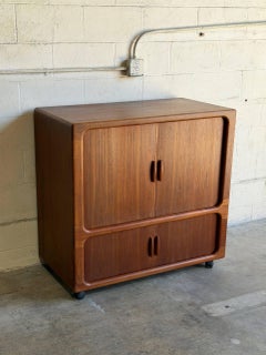 Dyrlund Teak Tambour Door Rolling Cabinet Denmark Mid-Century Modern 1970s