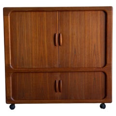 Dyrlund Teak Tambour Door Rolling Cabinet Denmark Mid-Century Modern 1970s