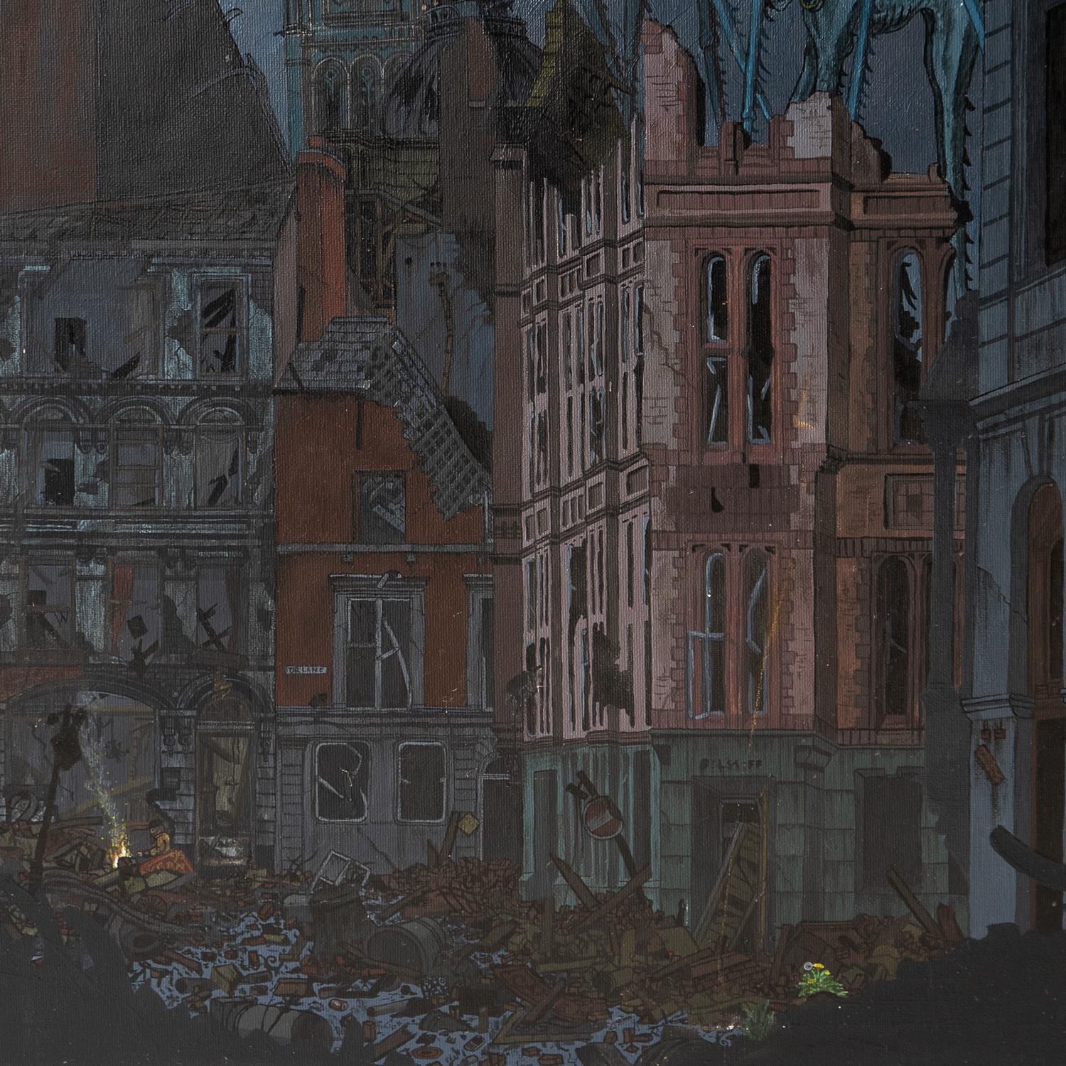 Dystopian Sci-Fi Fantasy Landscape, Contemporary Original Oil Painting In Good Condition For Sale In Bristol, GB