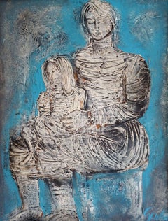 Mother with child. 1975. Cardboard, oil, 70x53 cm