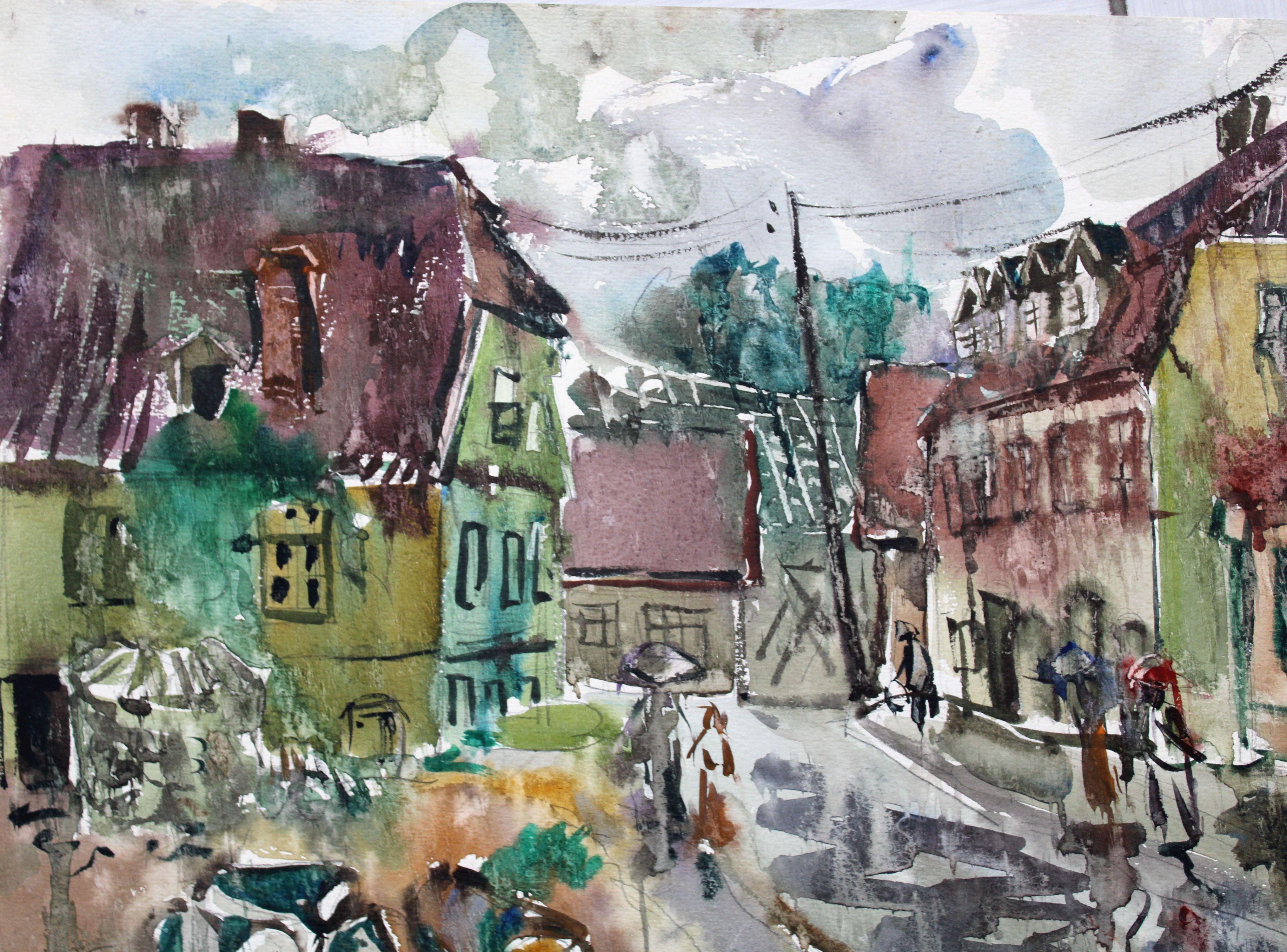 Dans une petite ville, 1969, papier, aquarelle, 36x48 cm en vente 1