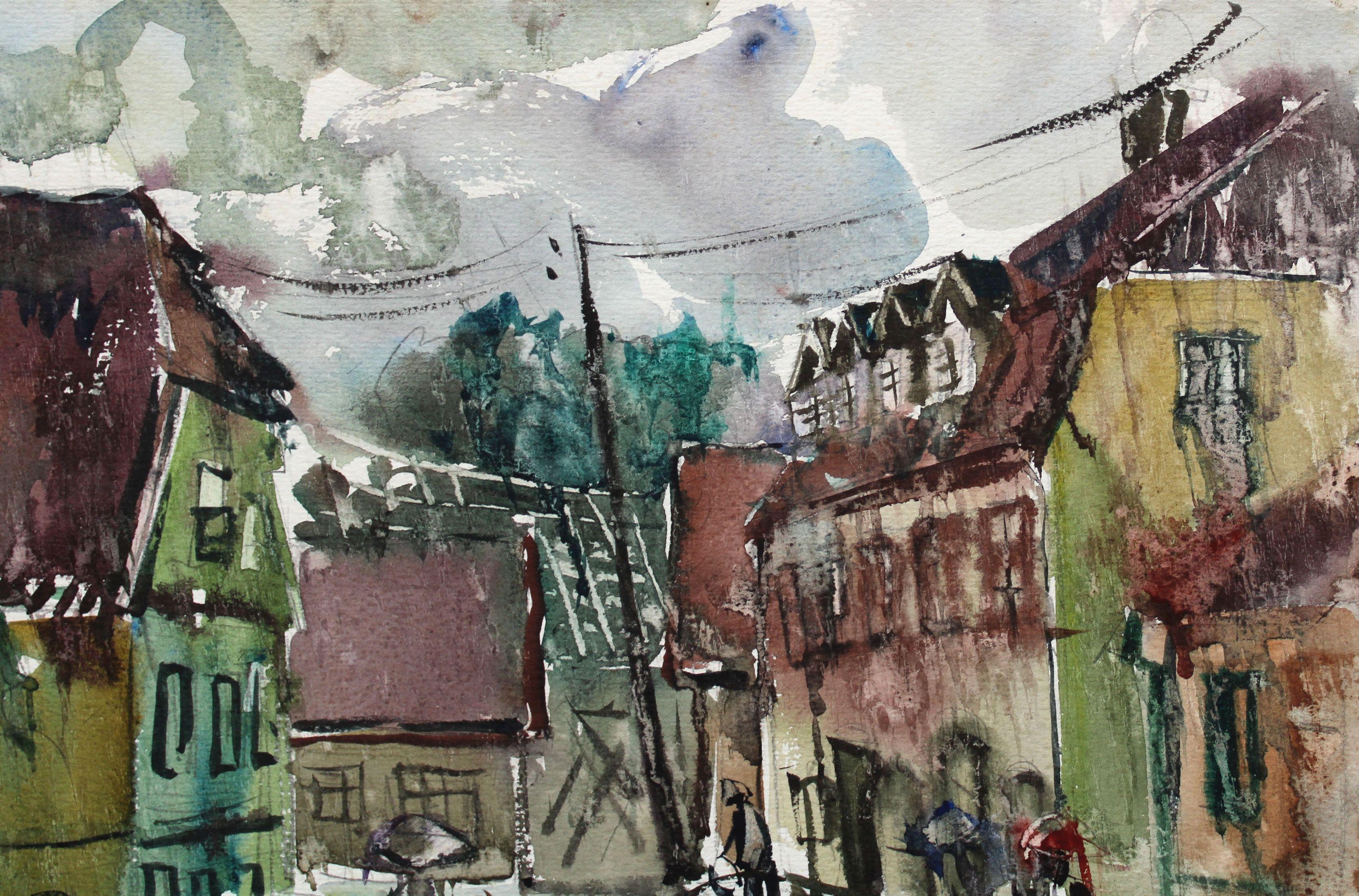In a small town. 1969, paper, watercolor, 36x48 cm For Sale 2