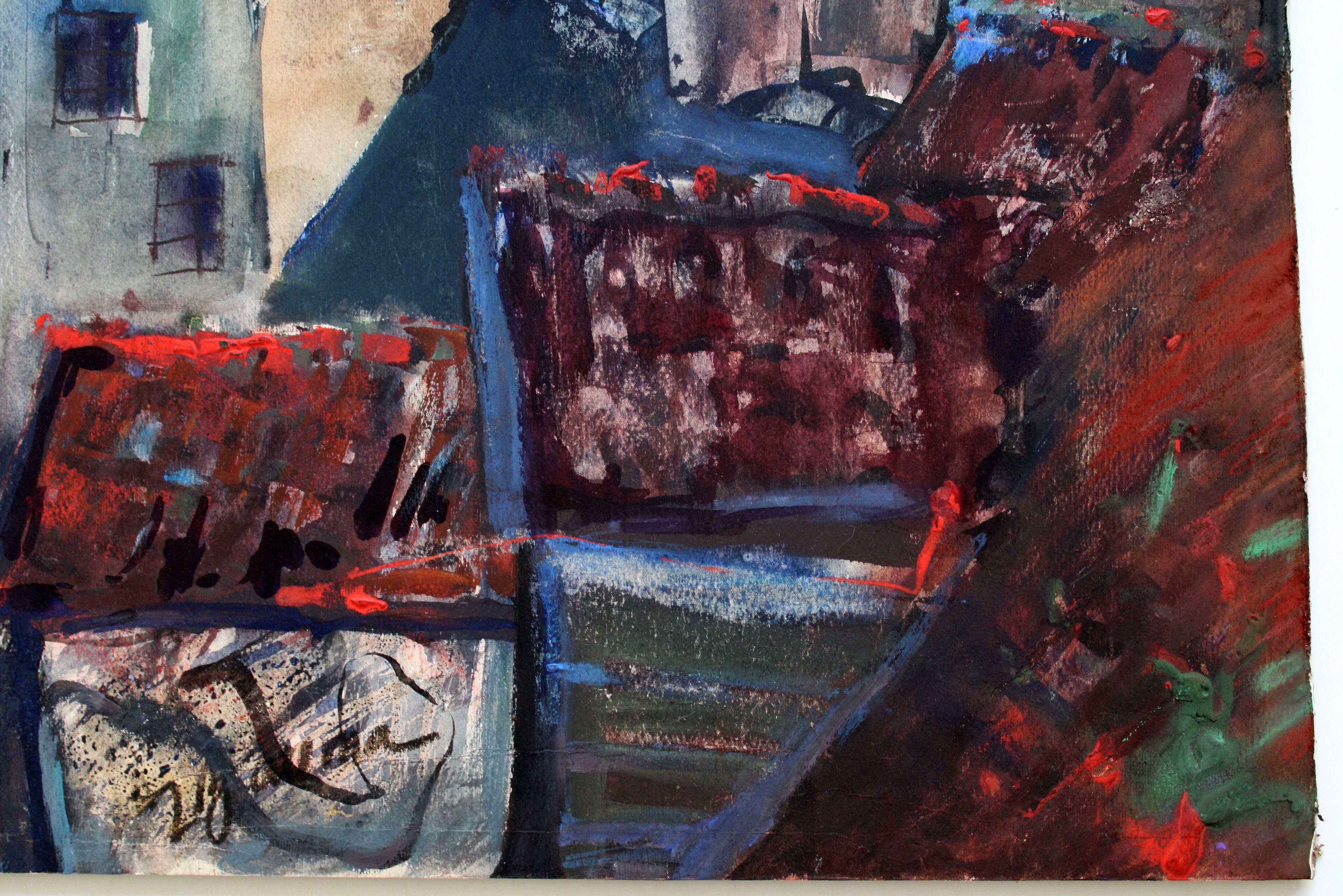 The roofs of Tukums - Expressionist Painting by Dzidra Bauma