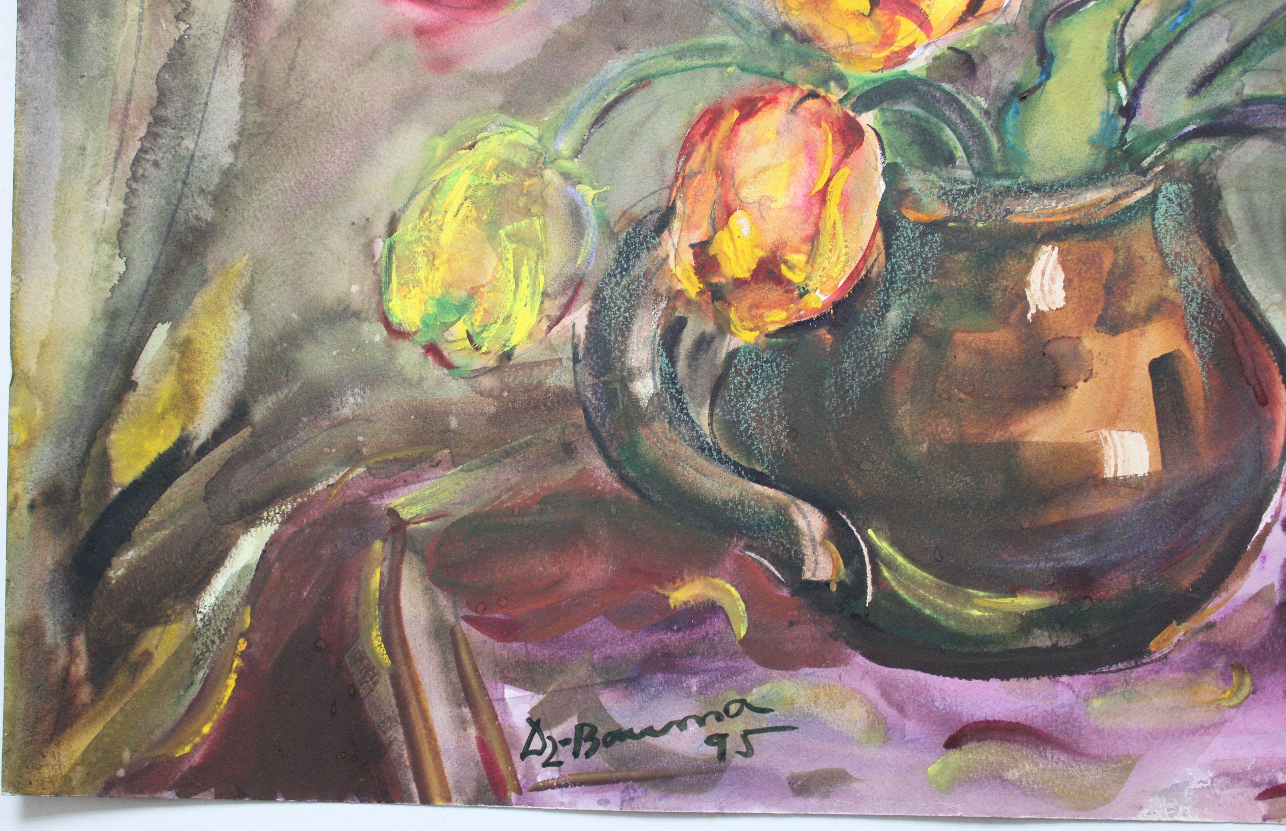 Tulipani. 1995, carta, acquerello, 55x74,5 cm - Art di Dzidra Bauma