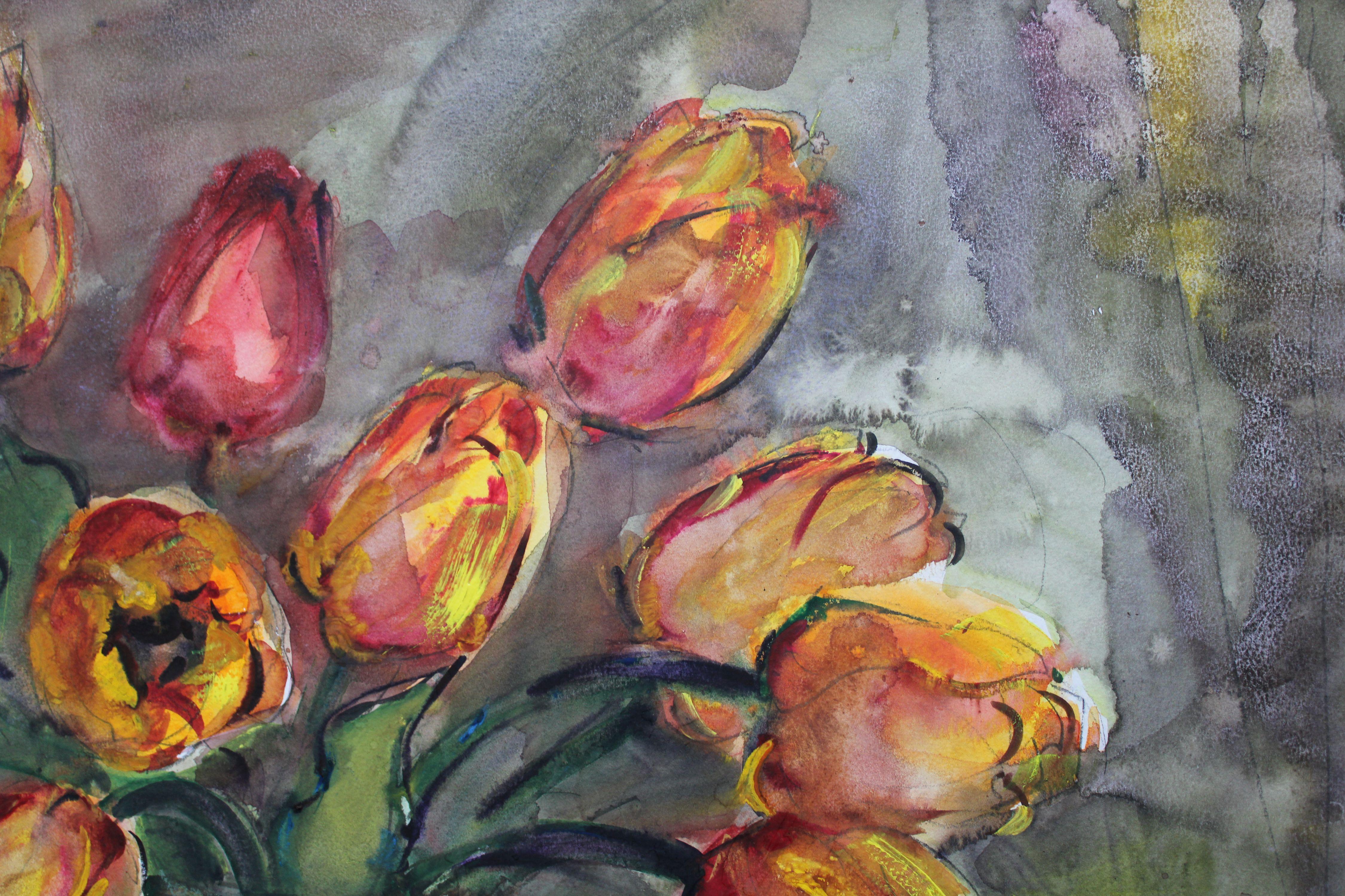Tulipani. 1995, carta, acquerello, 55x74,5 cm - Still-Life Grigio di Dzidra Bauma