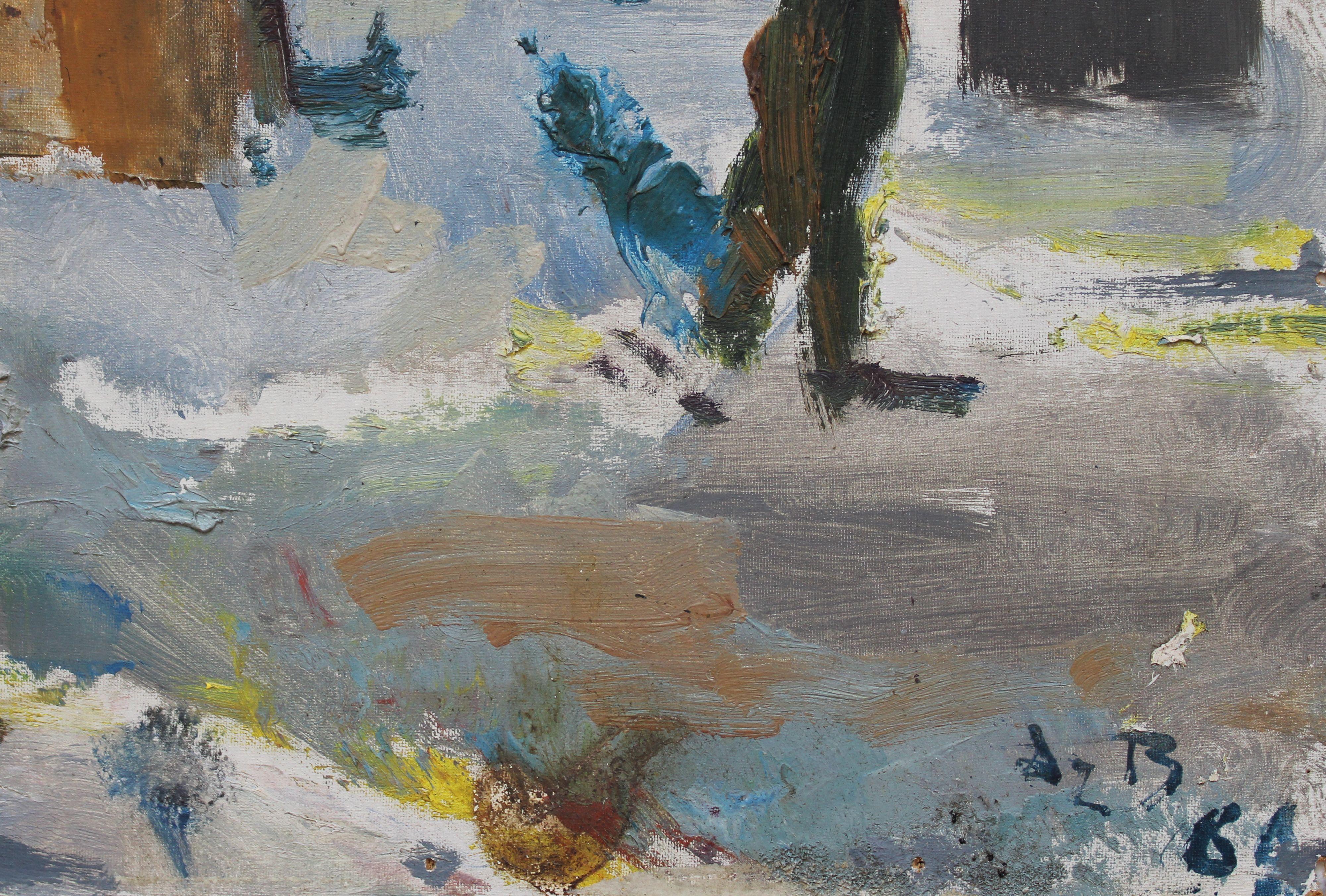 A. Winter  1982, tela, cartone, olio, 34,5x49 cm - Painting di Dzidra Bauma