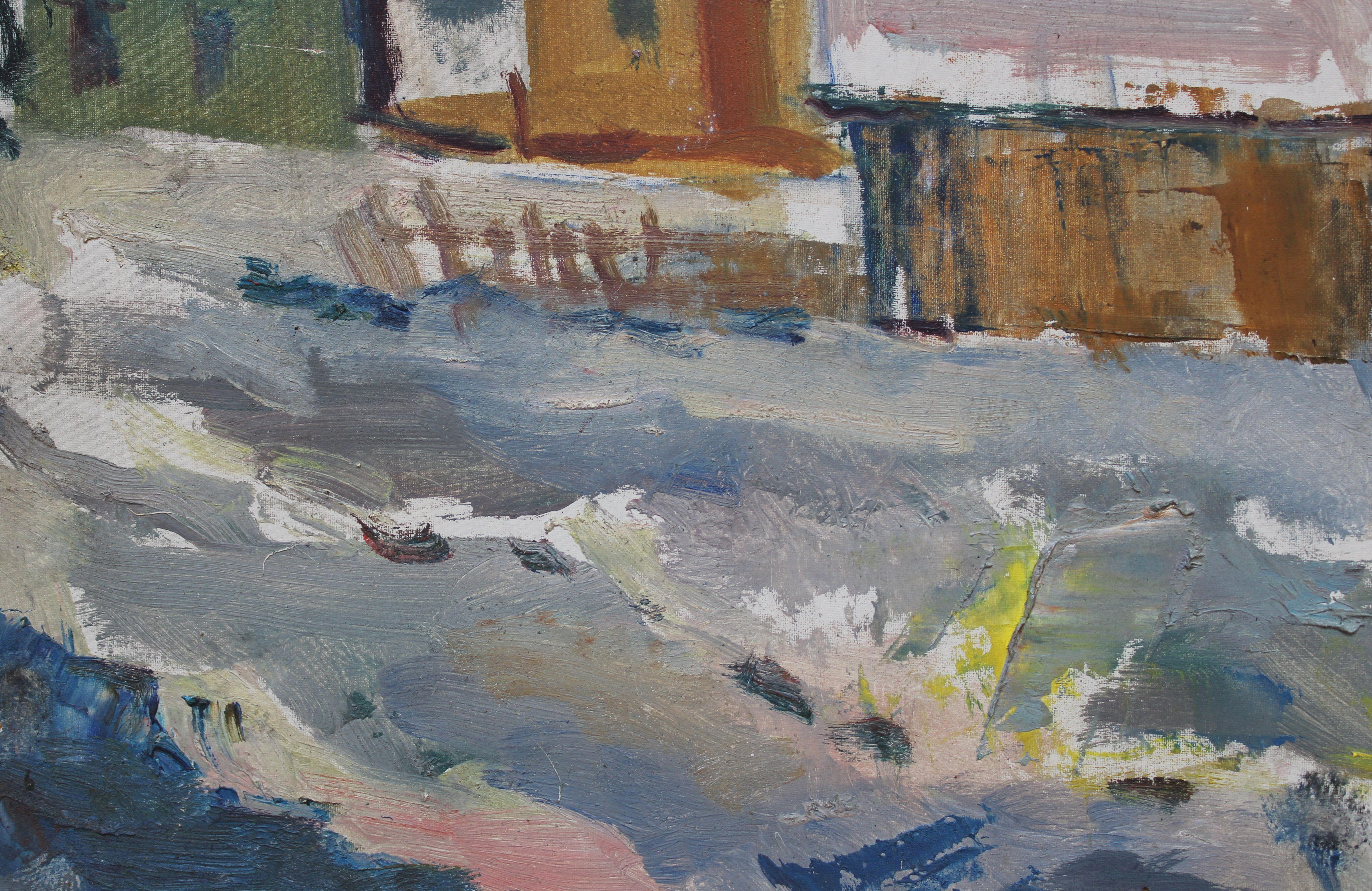 A. Winter  1982, tela, cartone, olio, 34,5x49 cm - Painting Espressionista di Dzidra Bauma