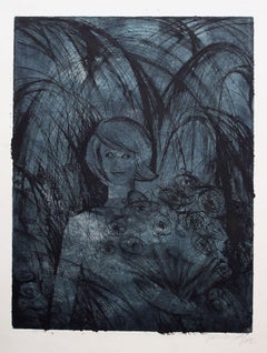 Girl with flowers. 1968, paper, etching, 68x51 cm