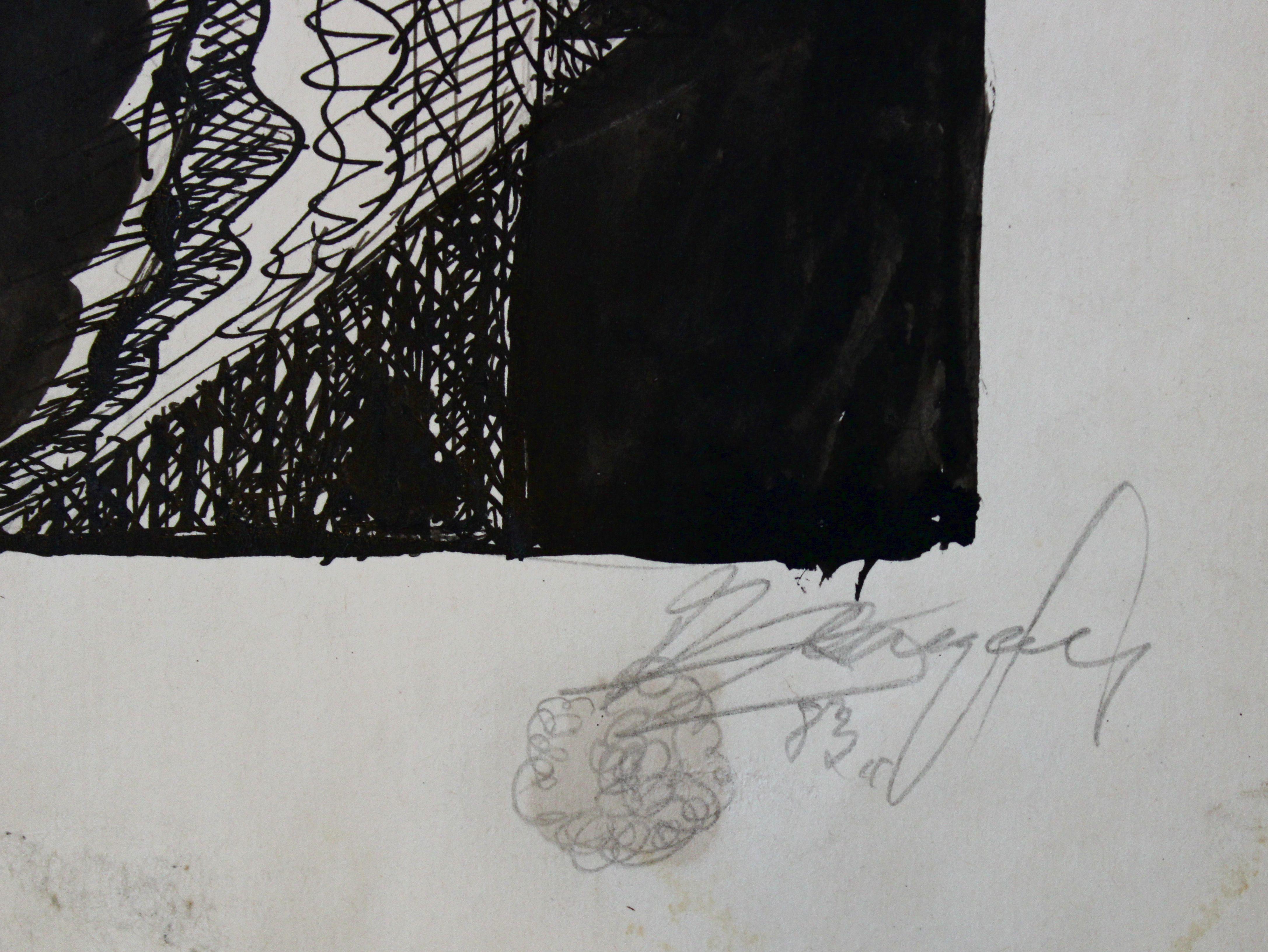 Landschaft. 1983, Papier, Tinte, 27x19 cm, Landschaft – Print von Dzidra Ezergaile